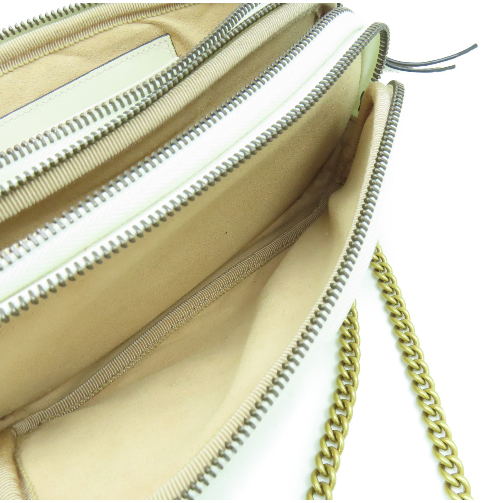 GUCCI 牛皮皮革Shoulder Bag金扣鏈帶肩背袋白色