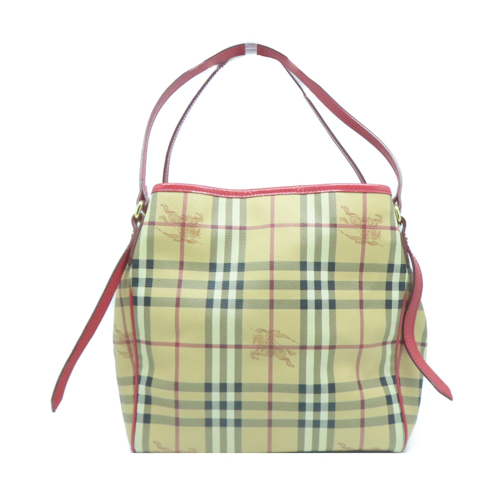 BURBERRY 塗層帆布Shoulder Bag金扣肩背袋杏色/紅色