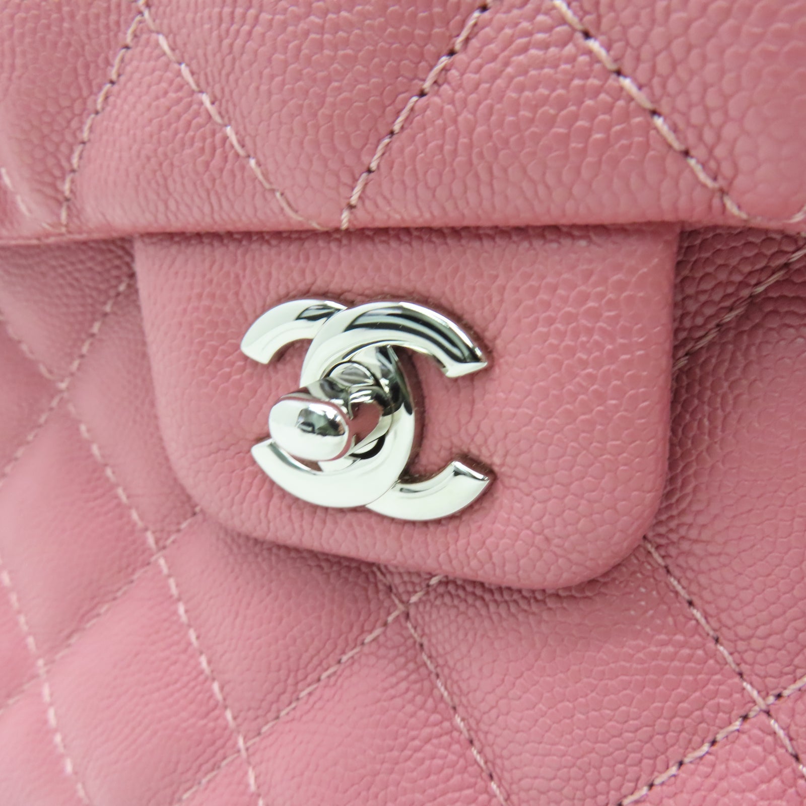CHANEL 【激減優惠】菱格Caviar皮革Chain Shoulder銀扣鏈帶肩背袋粉紅色