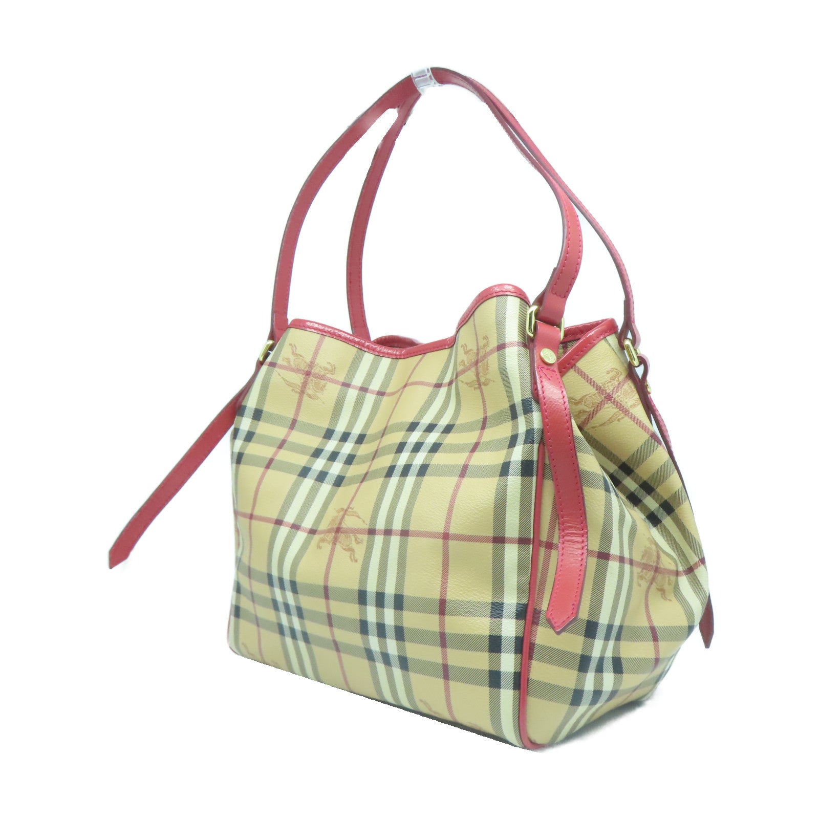 BURBERRY 塗層帆布Shoulder Bag金扣肩背袋杏色/紅色
