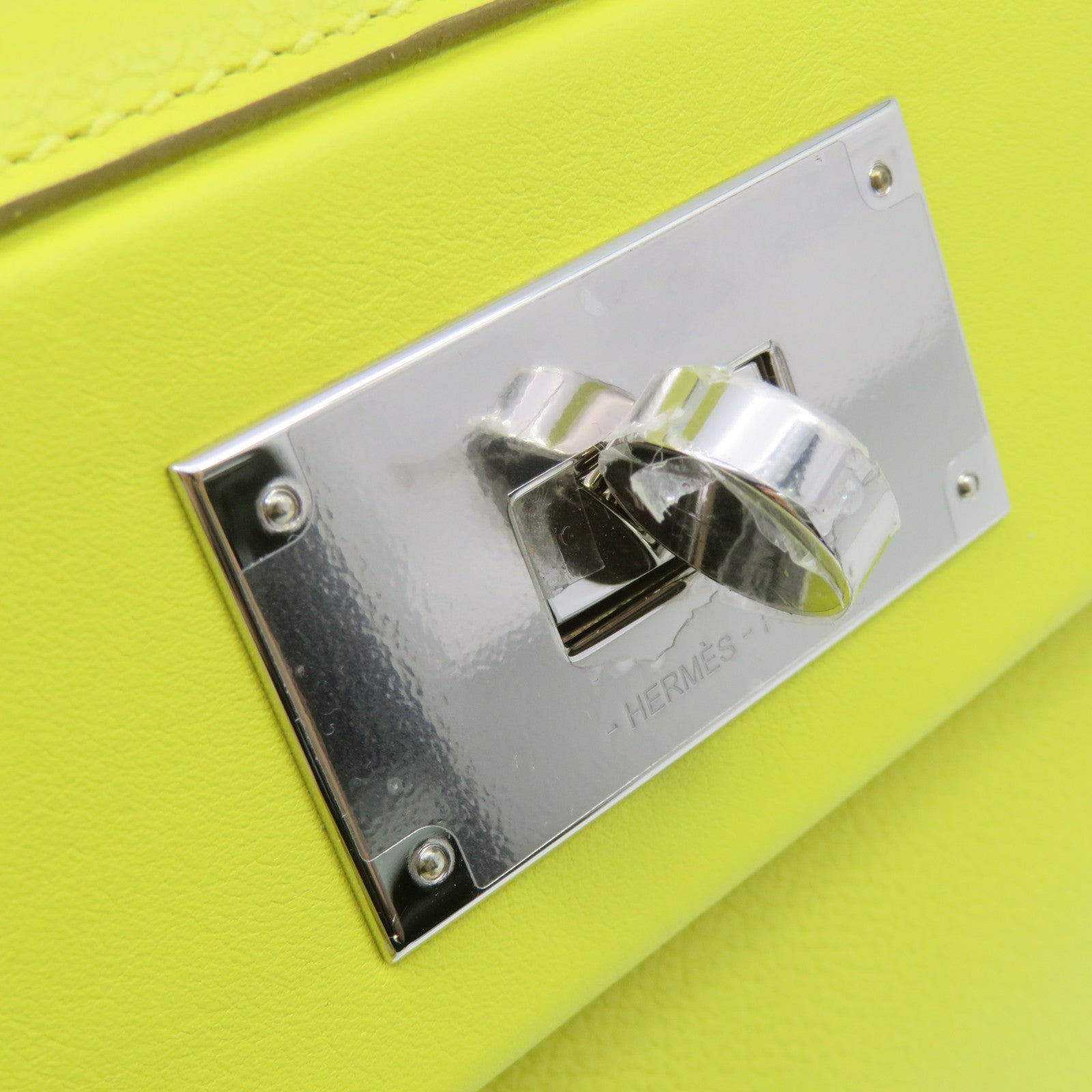 HERMES [Sharp Discount] Evercolor Leather Mini 24/24 2Way Shoulder Bag Silver Buckle Handle Shoulder Bag Lime Yellow