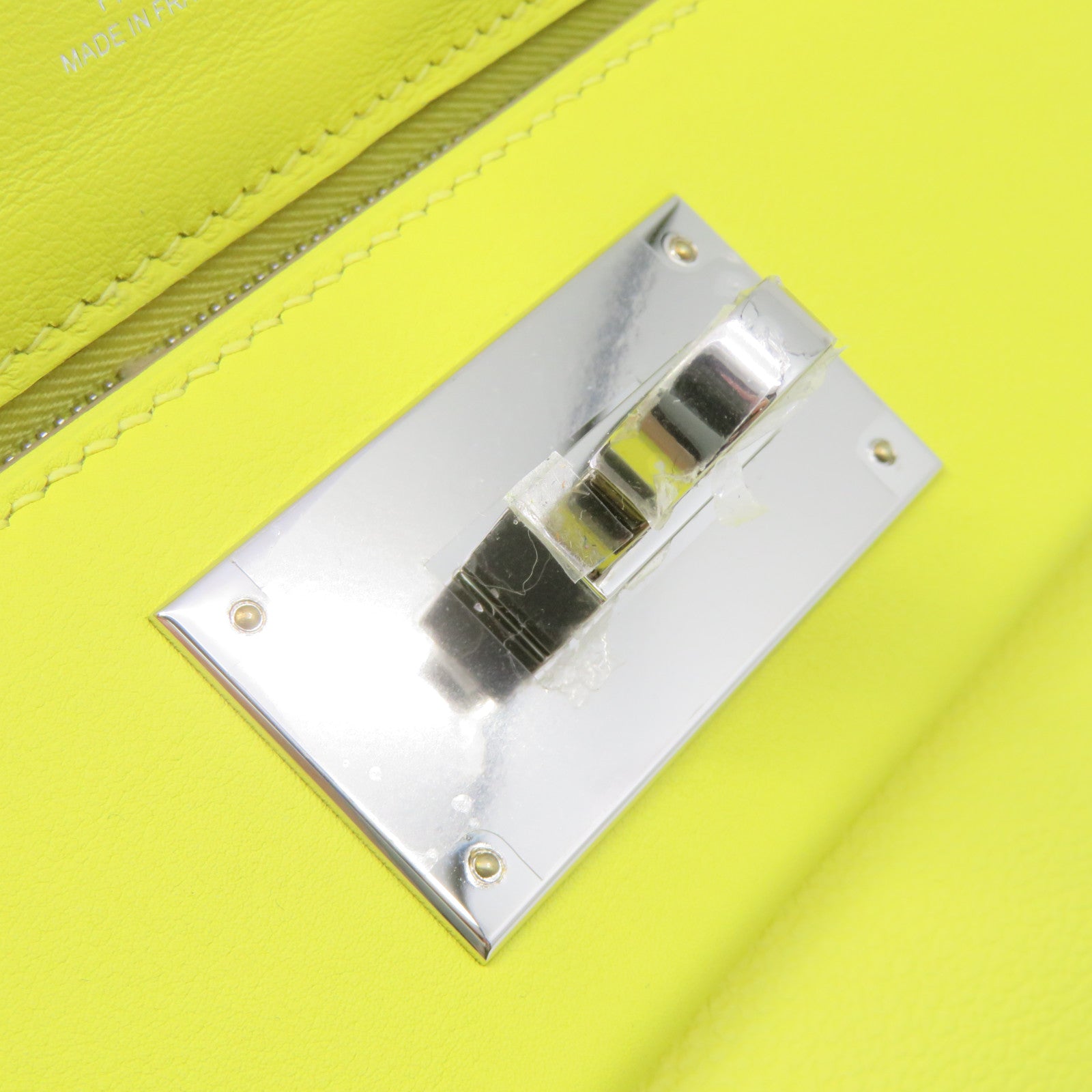 HERMES [Sharp Discount] Evercolor Leather Mini 24/24 2Way Shoulder Bag Silver Buckle Handle Shoulder Bag Lime Yellow