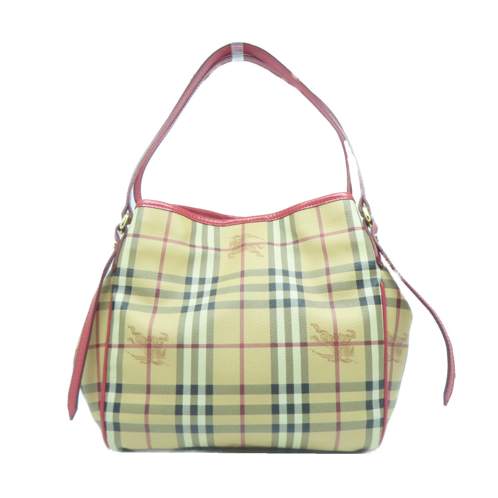 BURBERRY 塗層帆布Shoulder Bag金扣肩背袋杏色/紅色