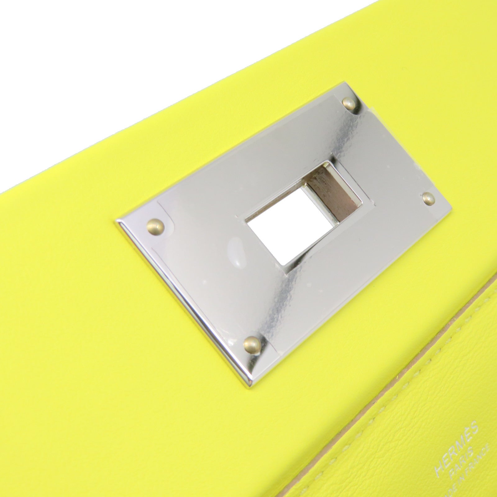 HERMES [Sharp Discount] Evercolor Leather Mini 24/24 2Way Shoulder Bag Silver Buckle Handle Shoulder Bag Lime Yellow