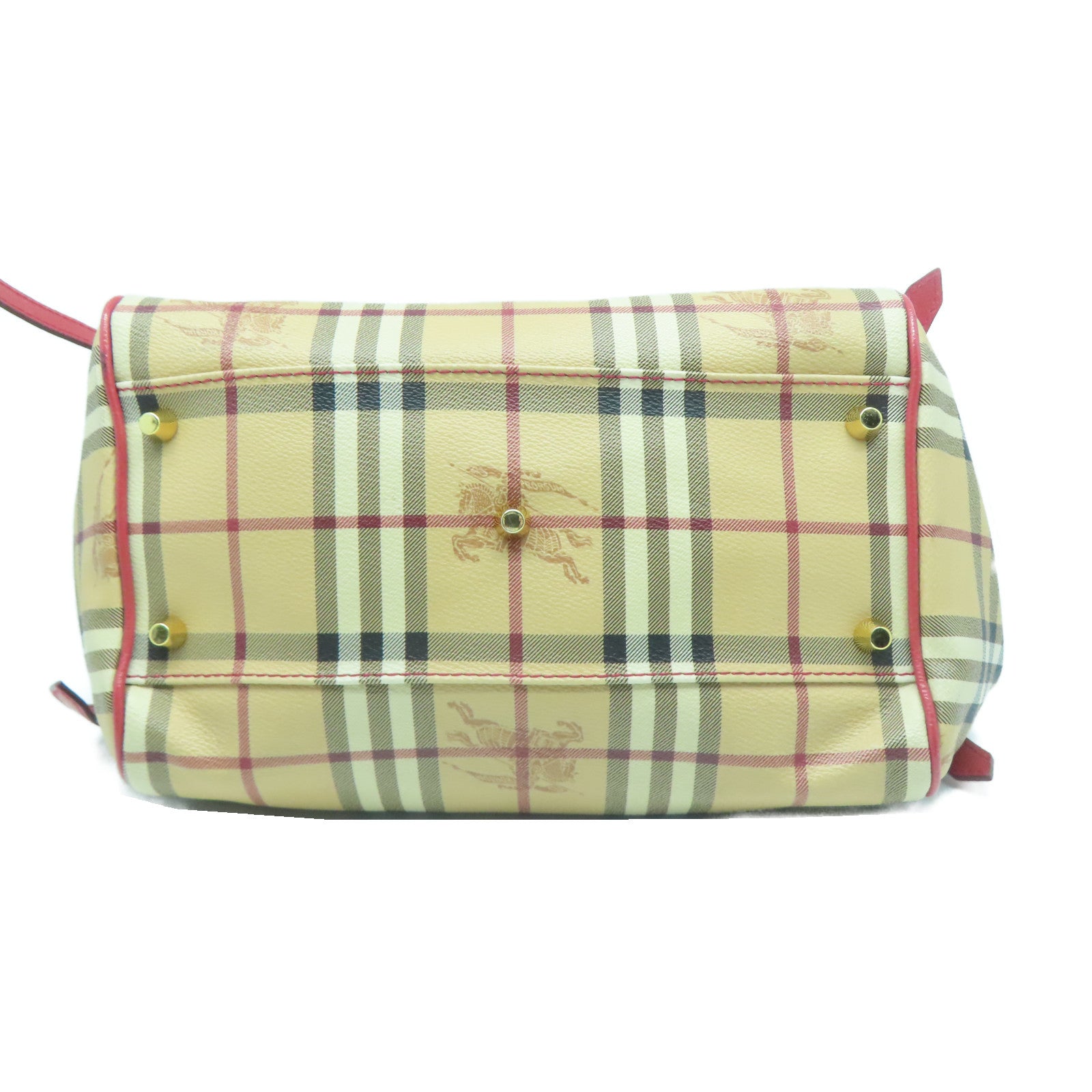 BURBERRY 塗層帆布Shoulder Bag金扣肩背袋杏色/紅色