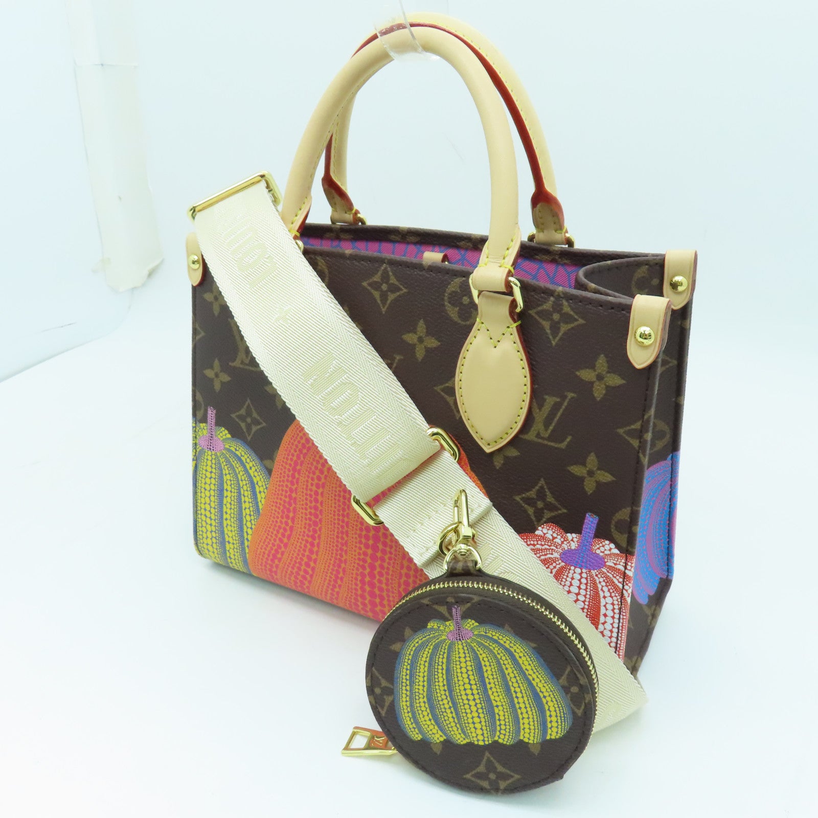 LOUIS VUITTON Monogram LV X YK OnTheGo PM金扣手挽肩背兩用袋啡色/橙色/藍色