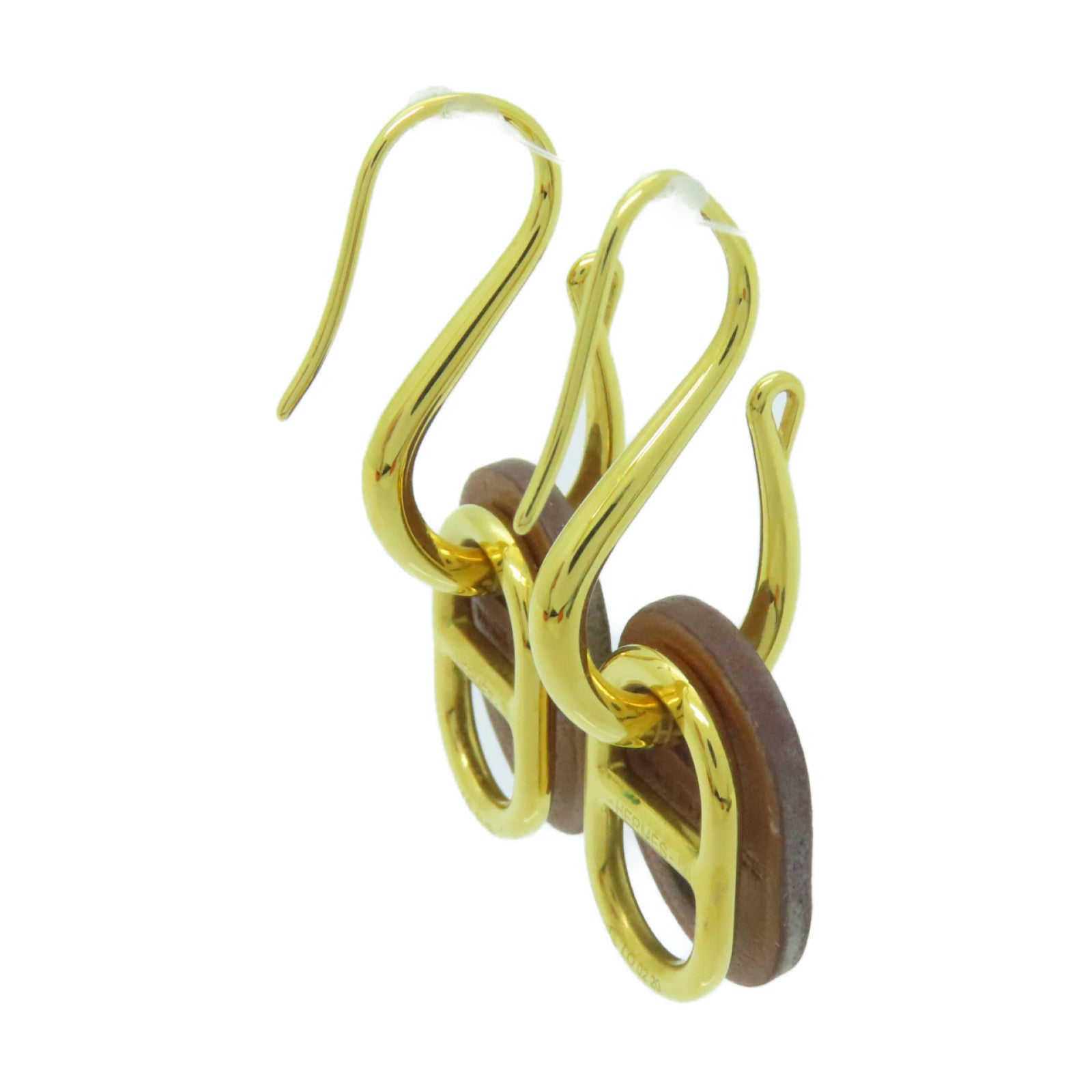 HERMES 金屬/牛皮皮革O'Maillon Earrings耳環金色/啡色