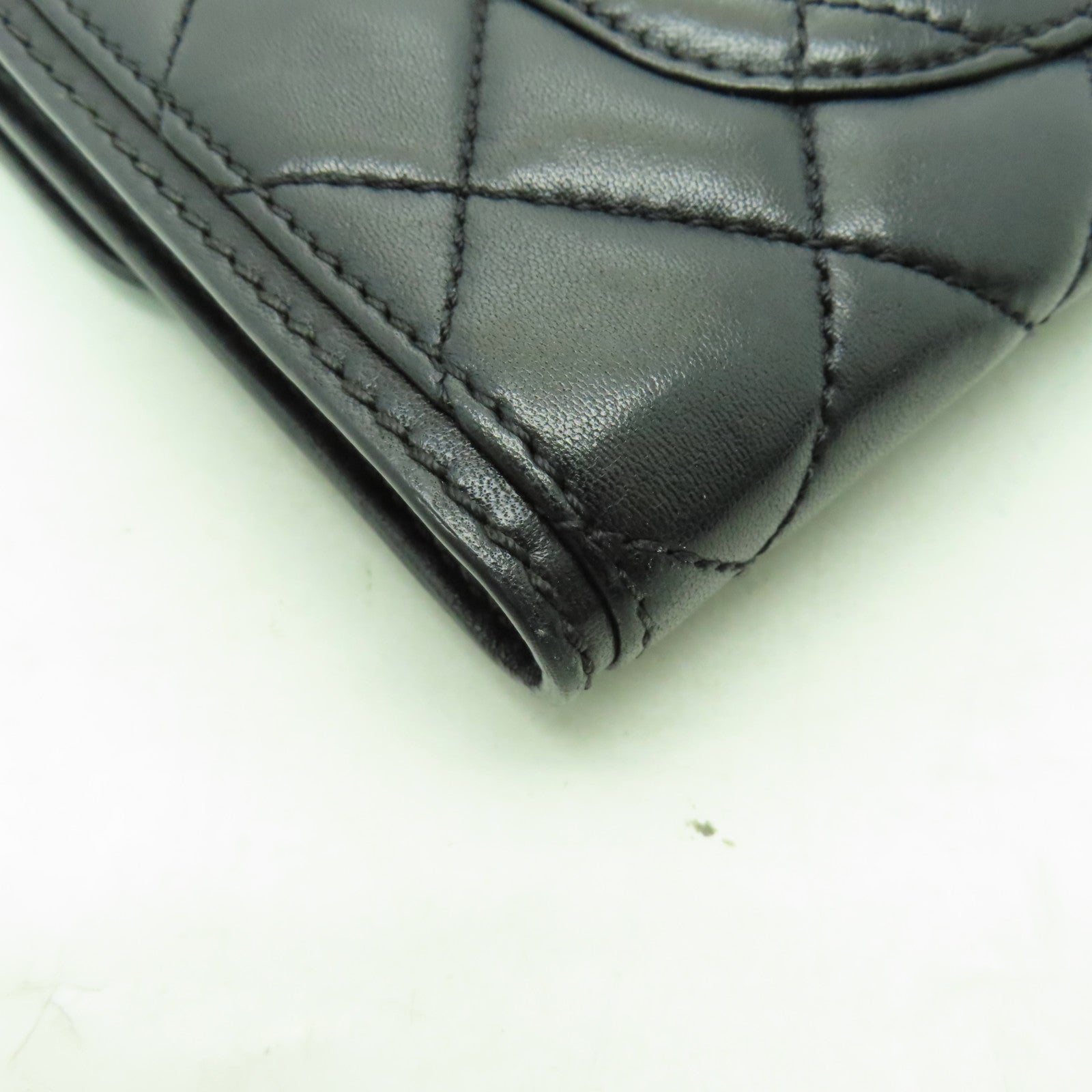 CHANEL 菱格羊皮皮革Chain Shoulder銀扣鏈帶肩背袋黑色