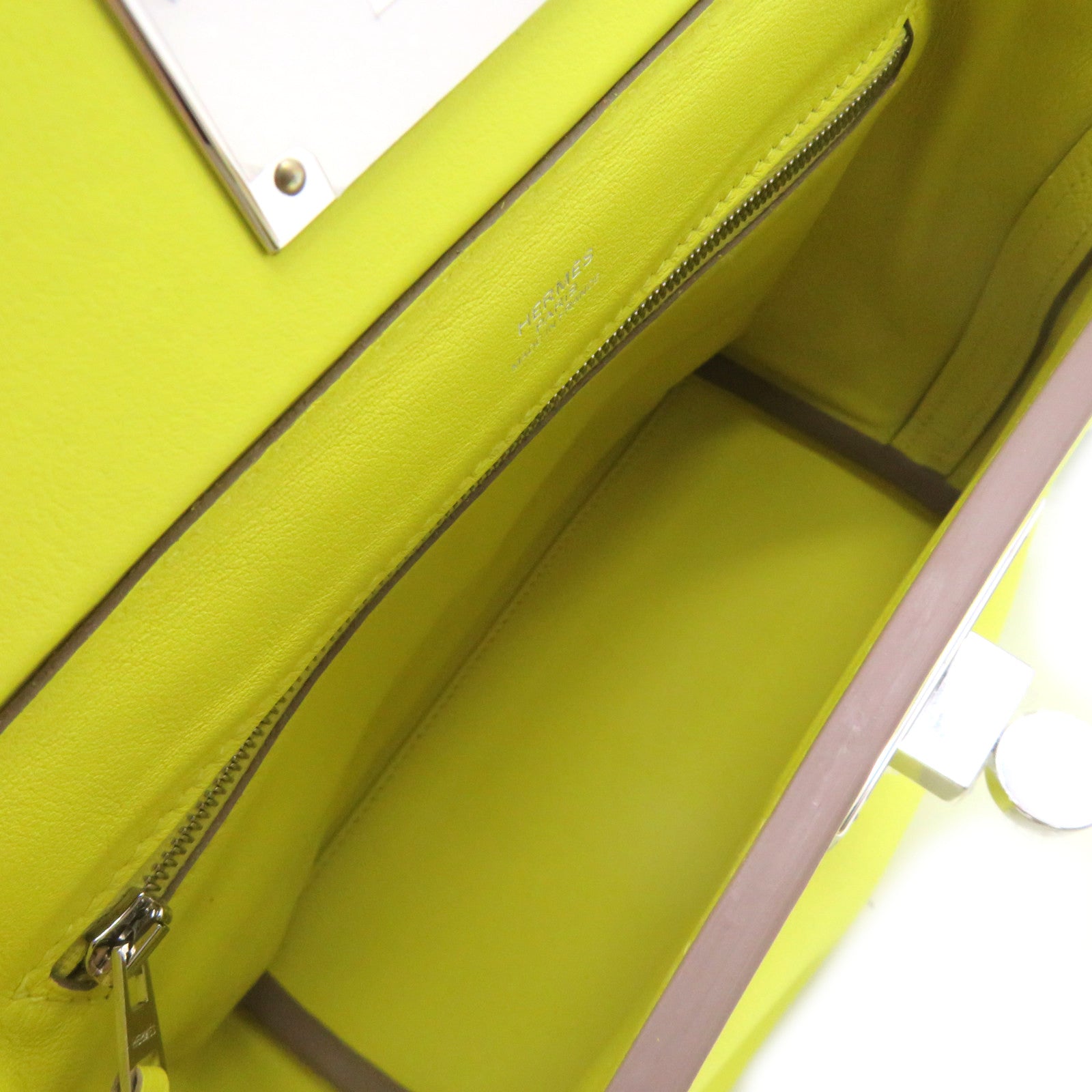 HERMES [Sharp Discount] Evercolor Leather Mini 24/24 2Way Shoulder Bag Silver Buckle Handle Shoulder Bag Lime Yellow