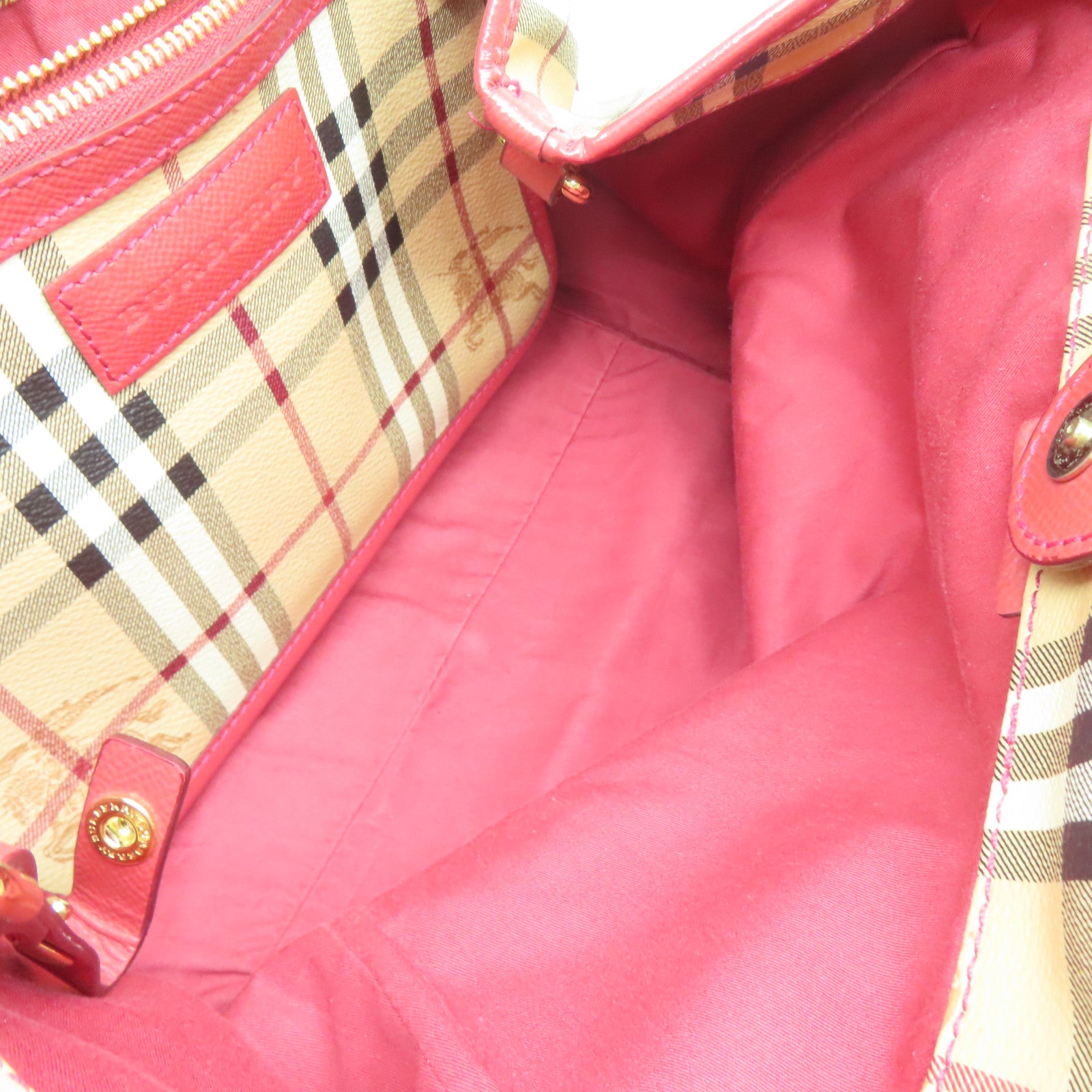 BURBERRY 塗層帆布Shoulder Bag金扣肩背袋杏色/紅色