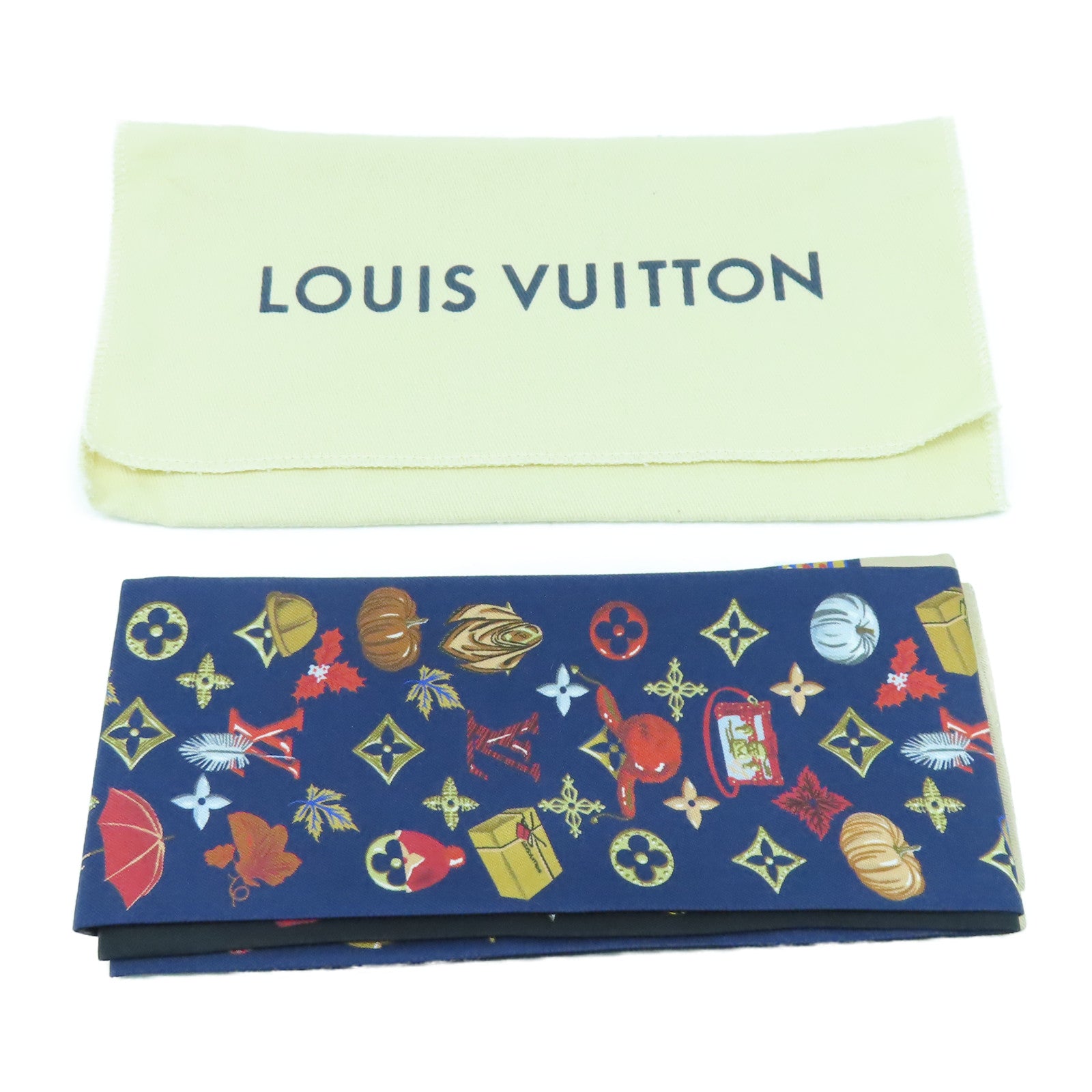 LOUIS VUITTON 絲質Summer Winter Bandeau Scarf圍巾深藍色/彩色