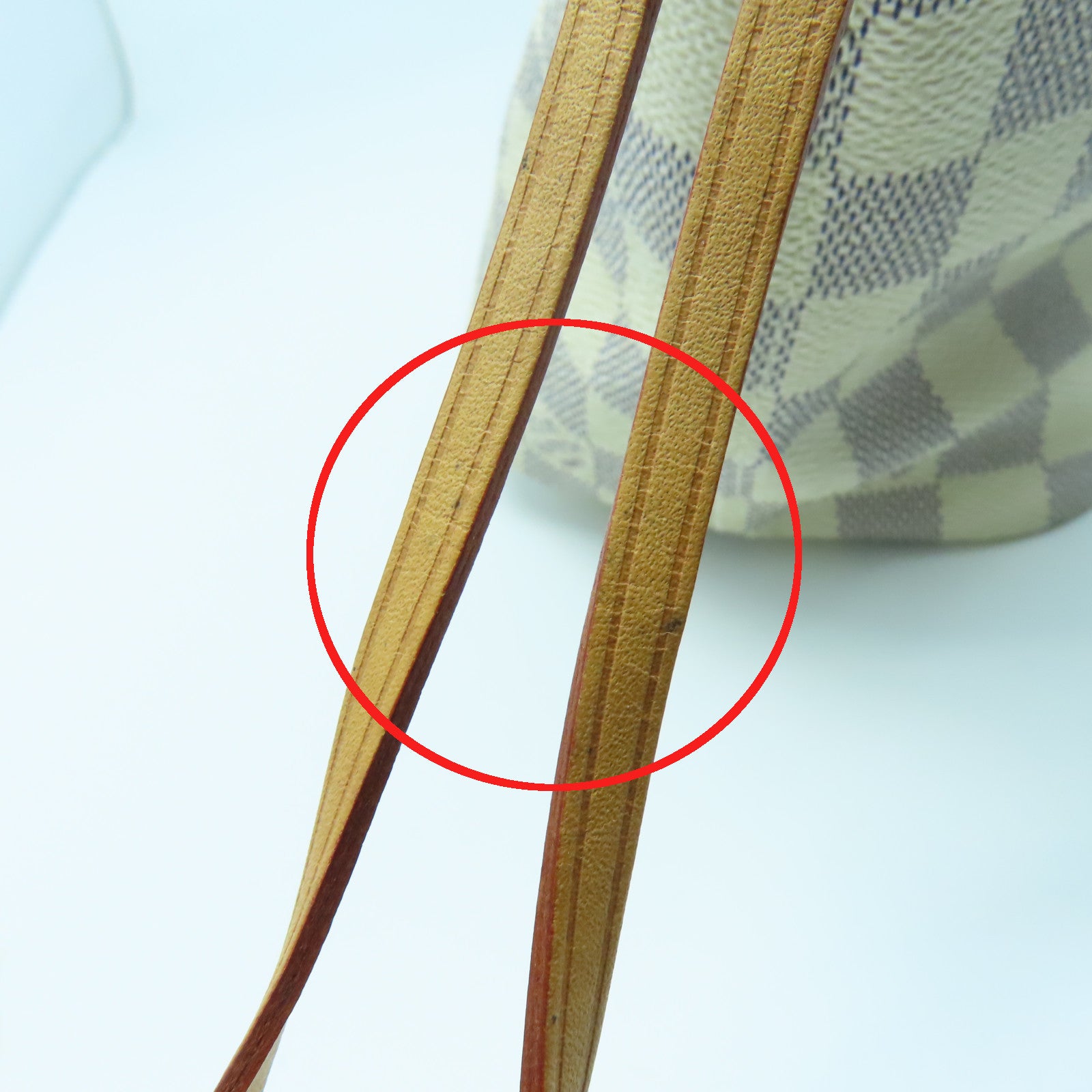 LOUIS VUITTON Damier Azur Neverfull PM Gold Buckle Handle Bag White