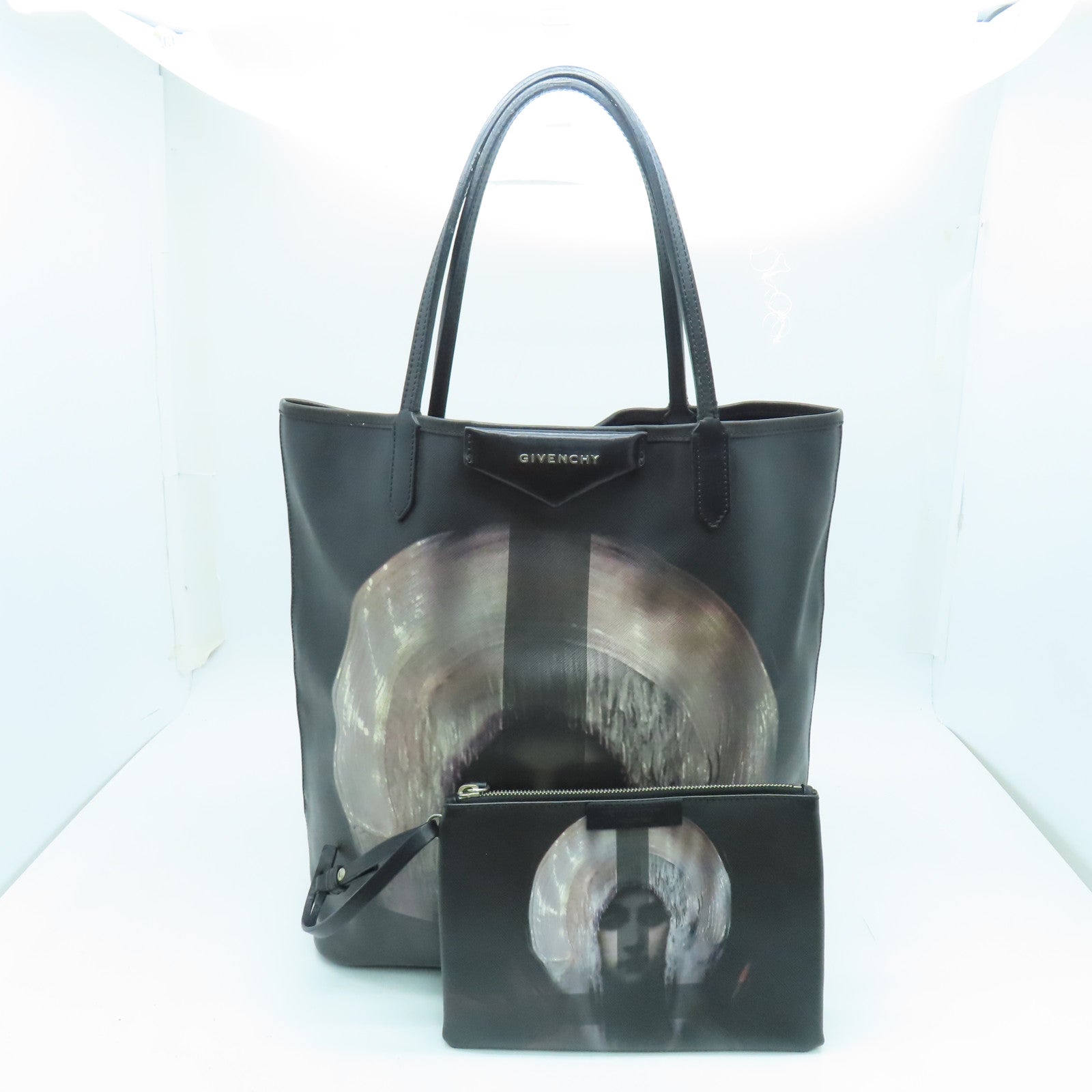 GIVENCHY 涂层帆布Tote Bag银扣手挽袋黑色