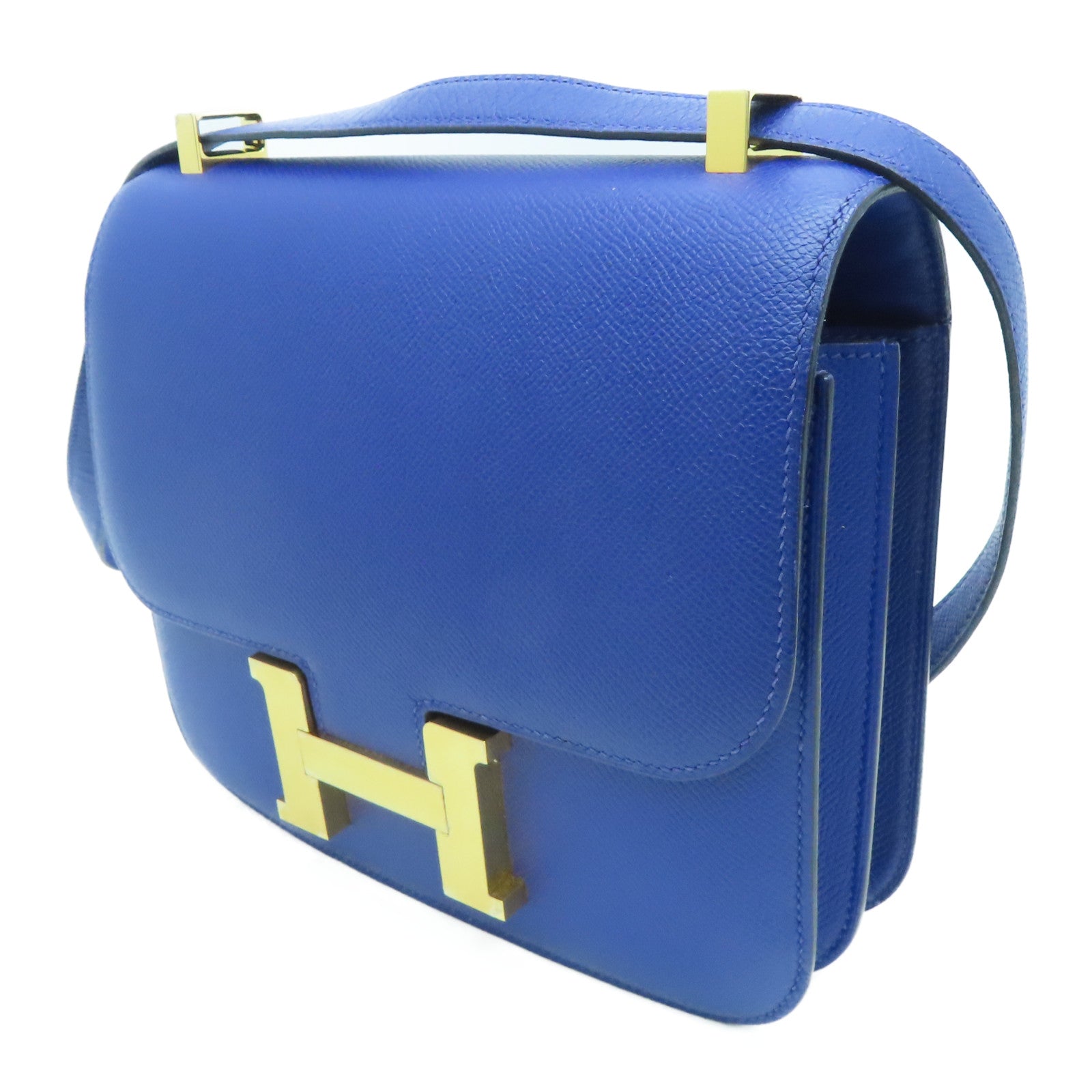HERMES 【激減優惠】Epsom皮革Constance 24金扣肩背袋Bleu Electrique/藍色