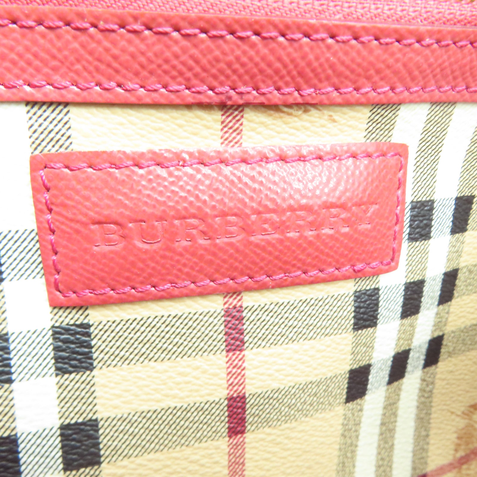 BURBERRY 塗層帆布Shoulder Bag金扣肩背袋杏色/紅色