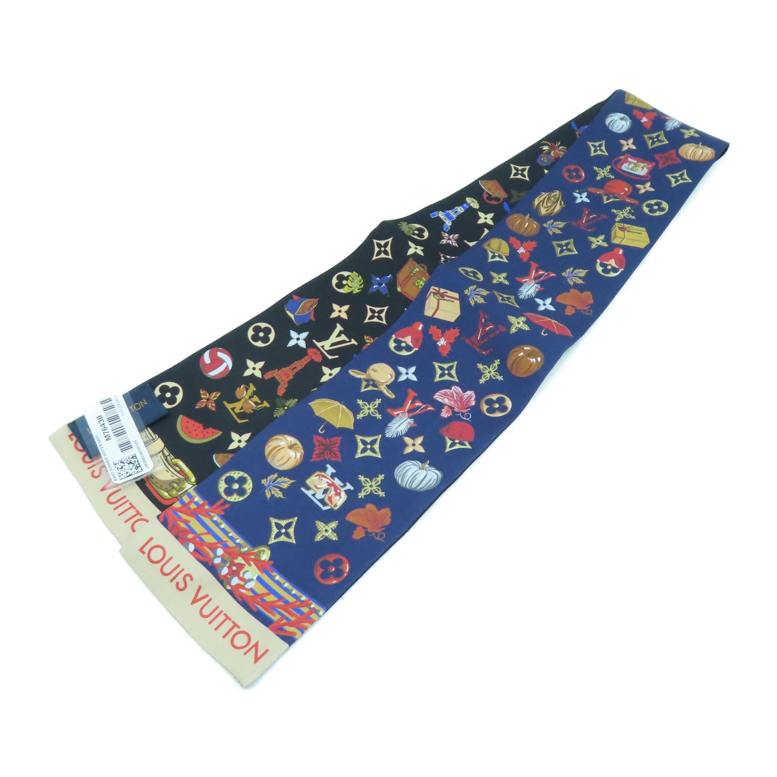 LOUIS VUITTON 絲質Summer Winter Bandeau Scarf圍巾深藍色/彩色