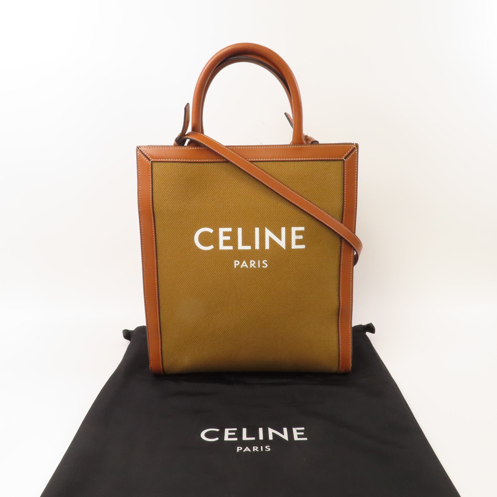 CELINE 牛皮皮革Tote Bag金扣手挽肩背兩用袋啡色