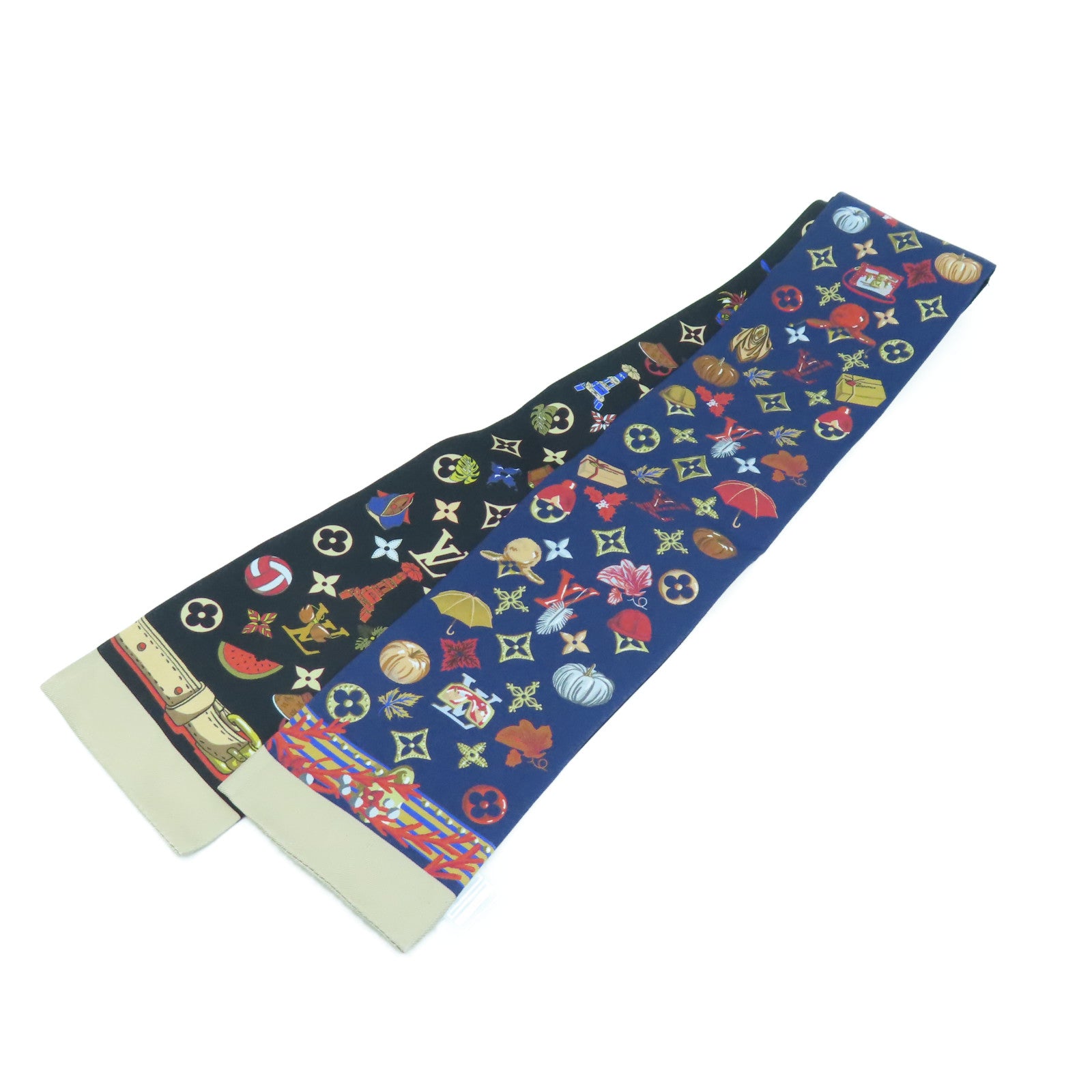 LOUIS VUITTON 絲質Summer Winter Bandeau Scarf圍巾深藍色/彩色
