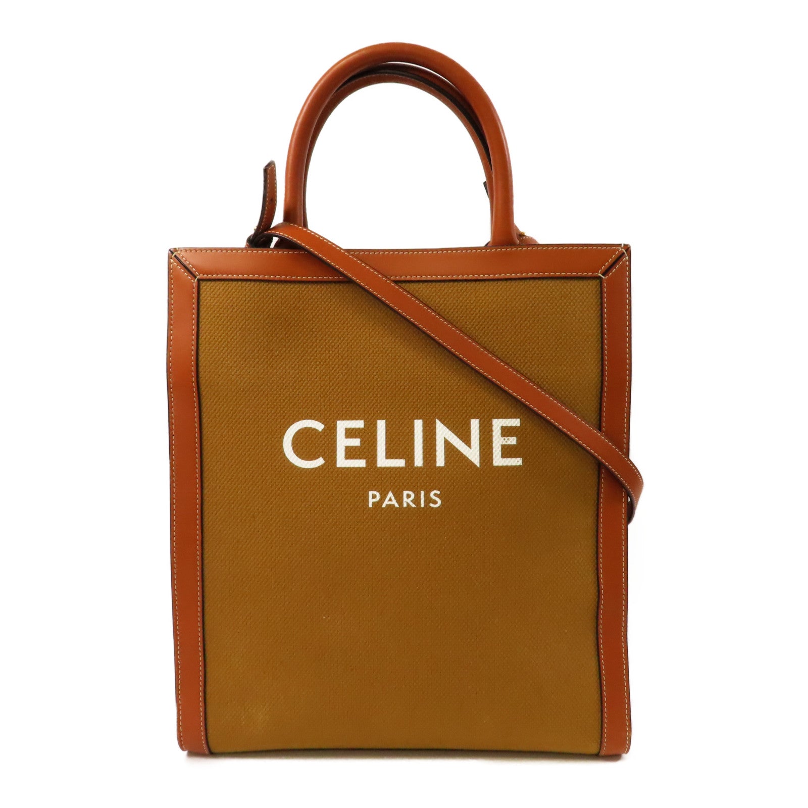CELINE 牛皮皮革Tote Bag金扣手挽肩背兩用袋啡色