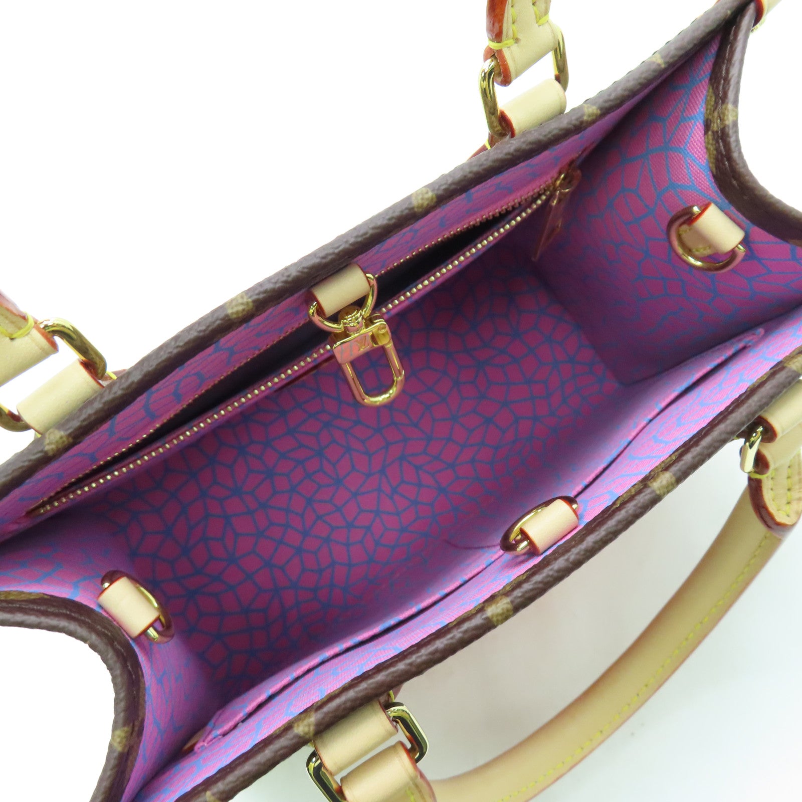 LOUIS VUITTON Monogram LV X YK OnTheGo PM金扣手挽肩背兩用袋啡色/橙色/藍色