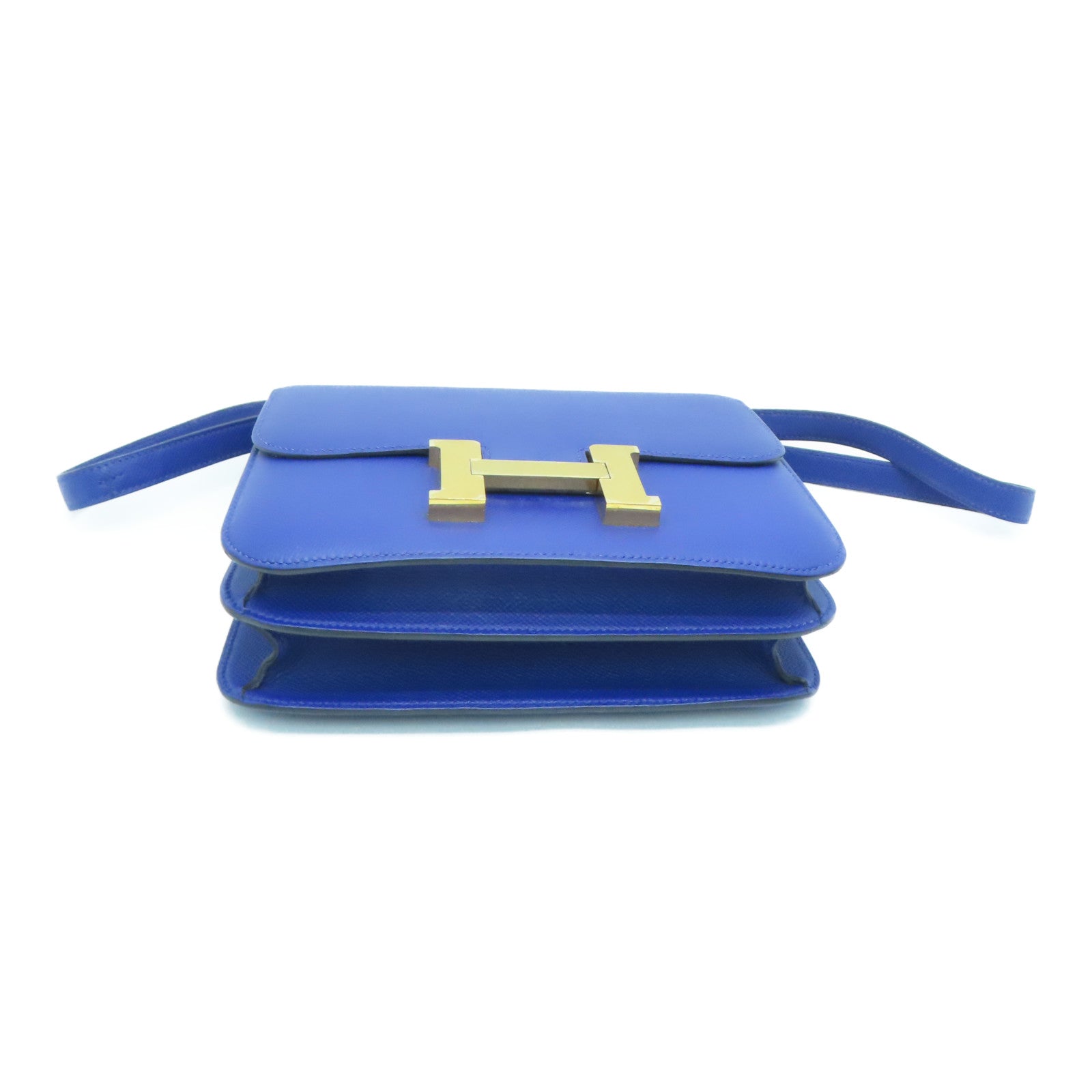 HERMES 【激減優惠】Epsom皮革Constance 24金扣肩背袋Bleu Electrique/藍色