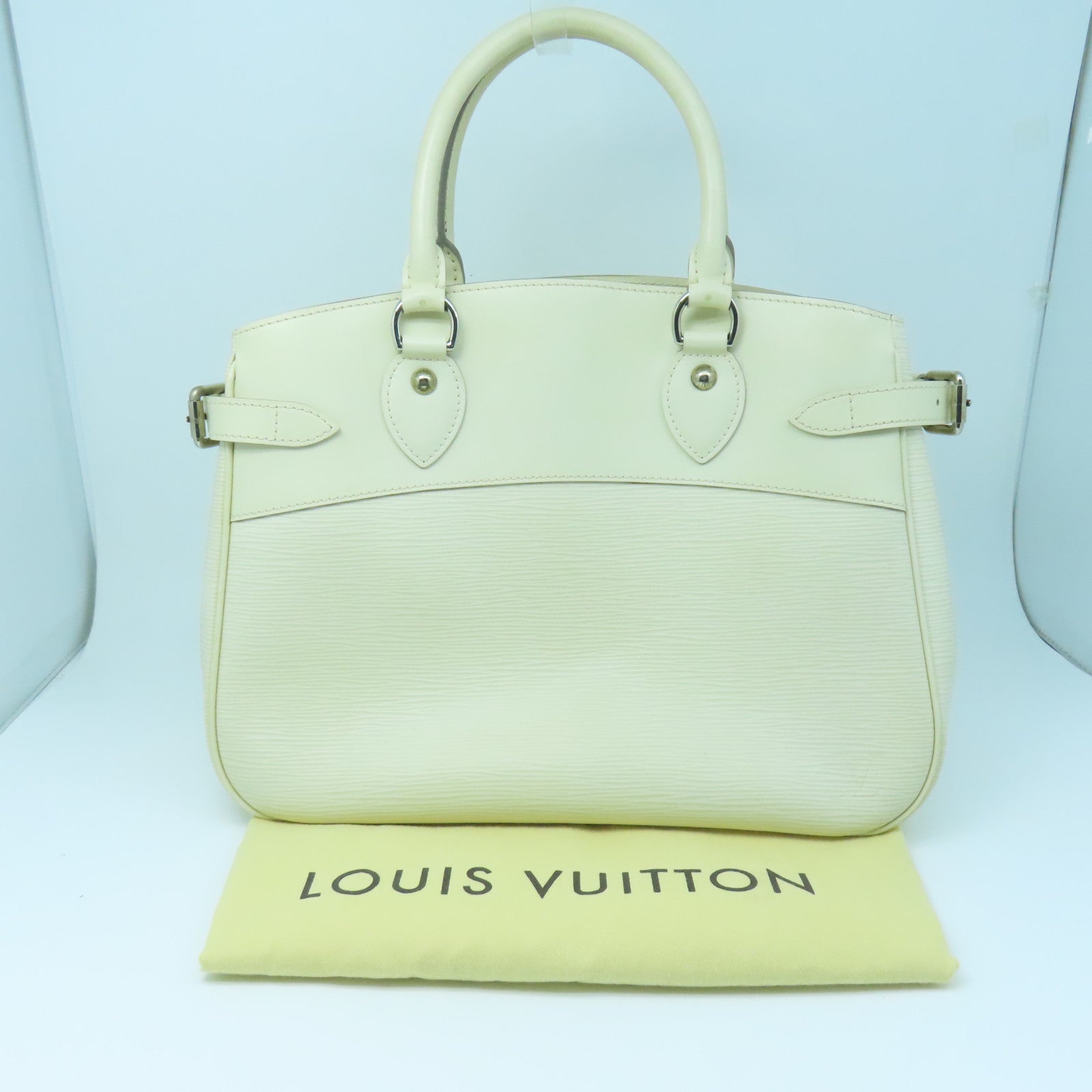 LOUIS VUITTON Epi Passy GM silver buckle handle bag white