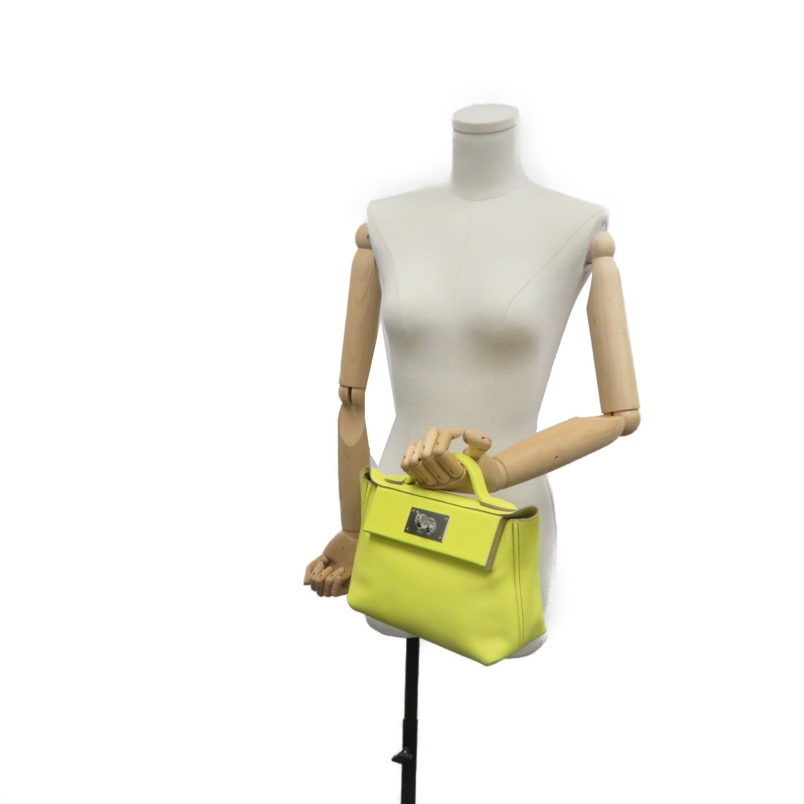 HERMES [Sharp Discount] Evercolor Leather Mini 24/24 2Way Shoulder Bag Silver Buckle Handle Shoulder Bag Lime Yellow