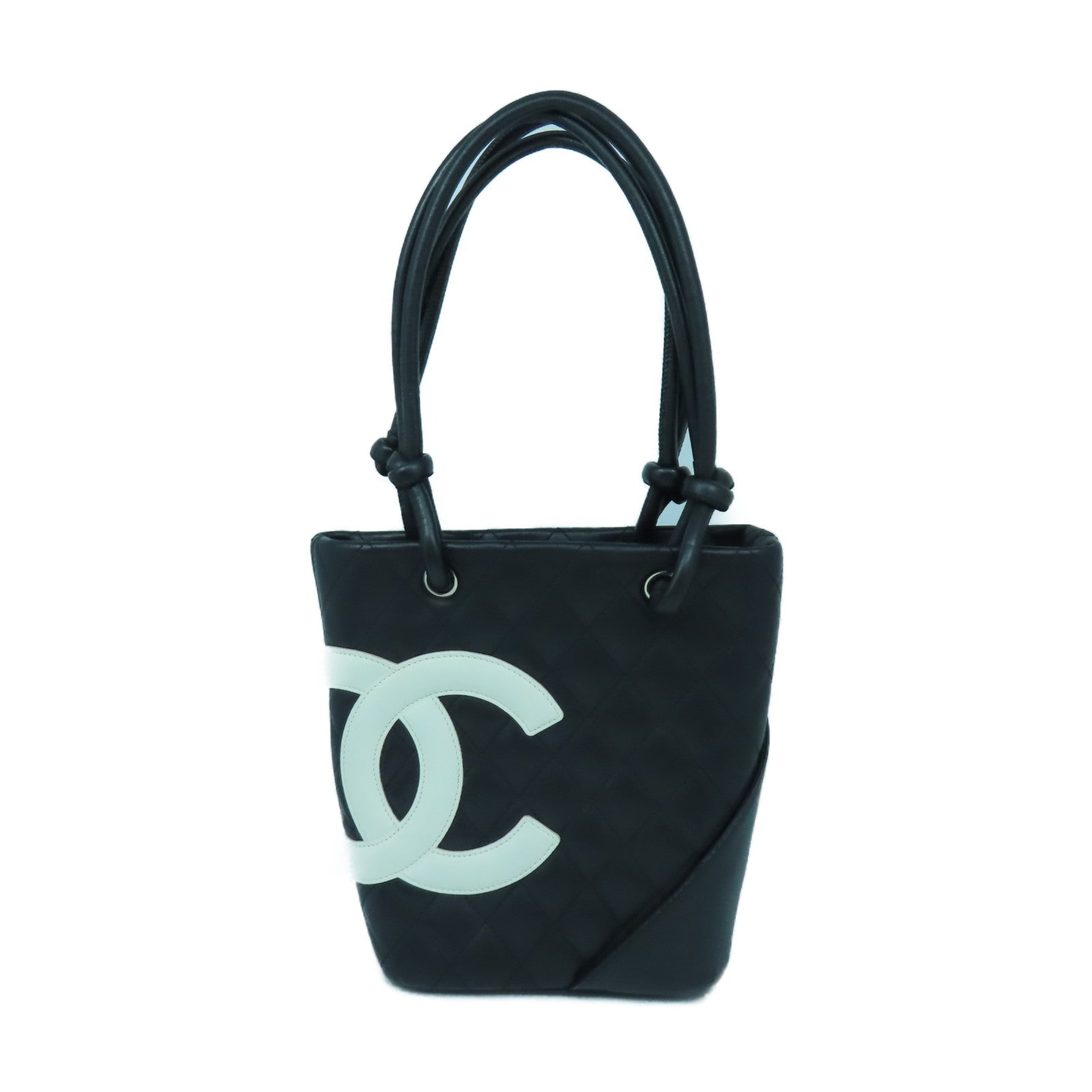 CHANEL 菱格牛皮皮革Cambon Tote Bag銀扣手挽袋黑色