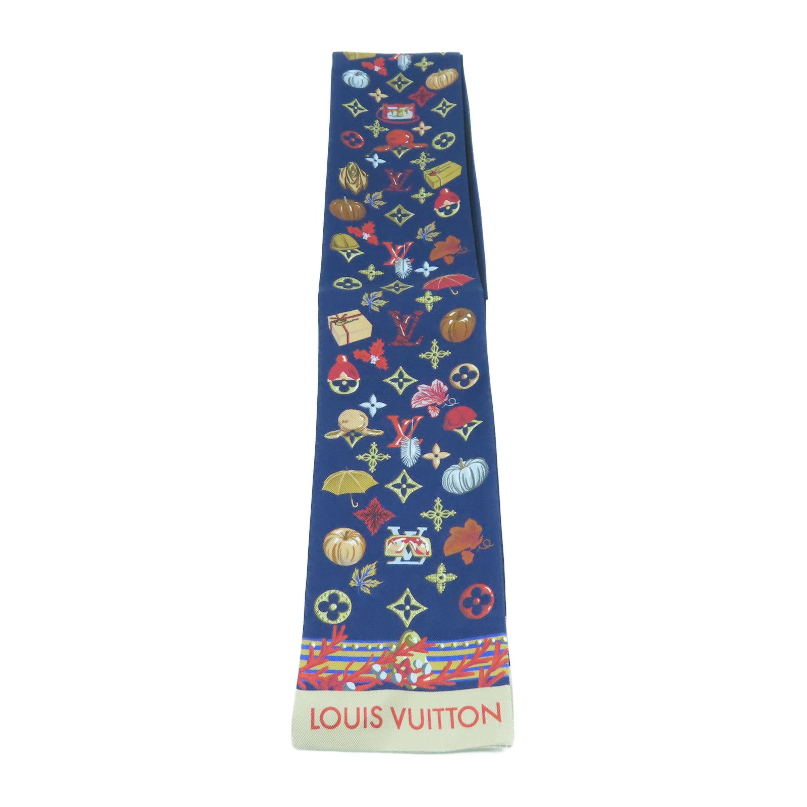 LOUIS VUITTON 絲質Summer Winter Bandeau Scarf圍巾深藍色/彩色