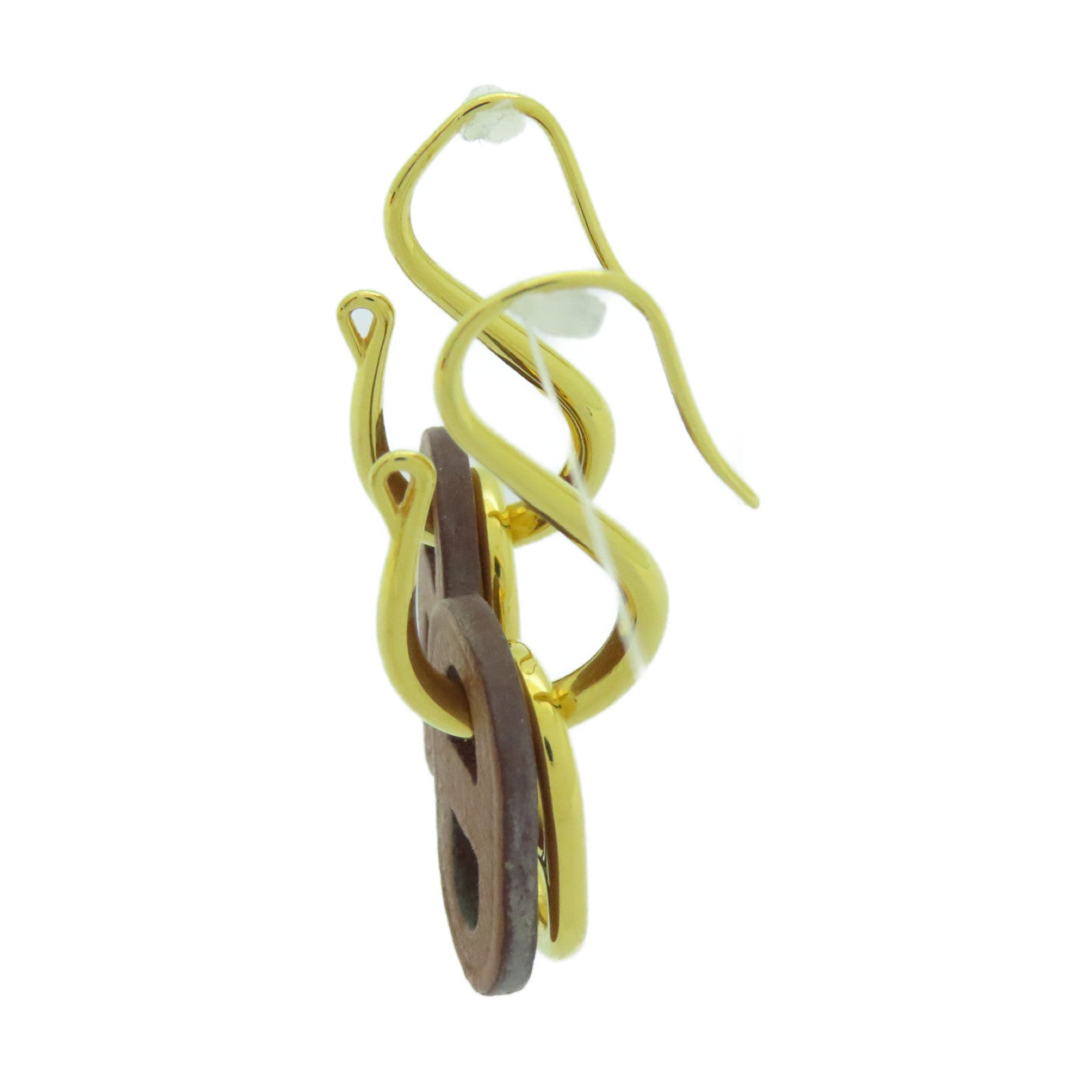 HERMES 金屬/牛皮皮革O'Maillon Earrings耳環金色/啡色