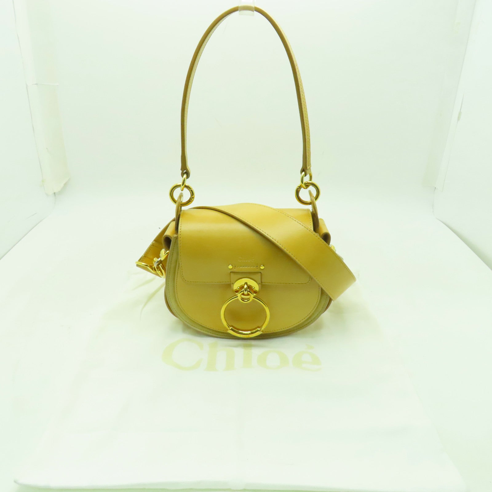 Chloe 牛皮皮革Shoulder Bag金扣/銀扣手挽肩背兩用袋啡色