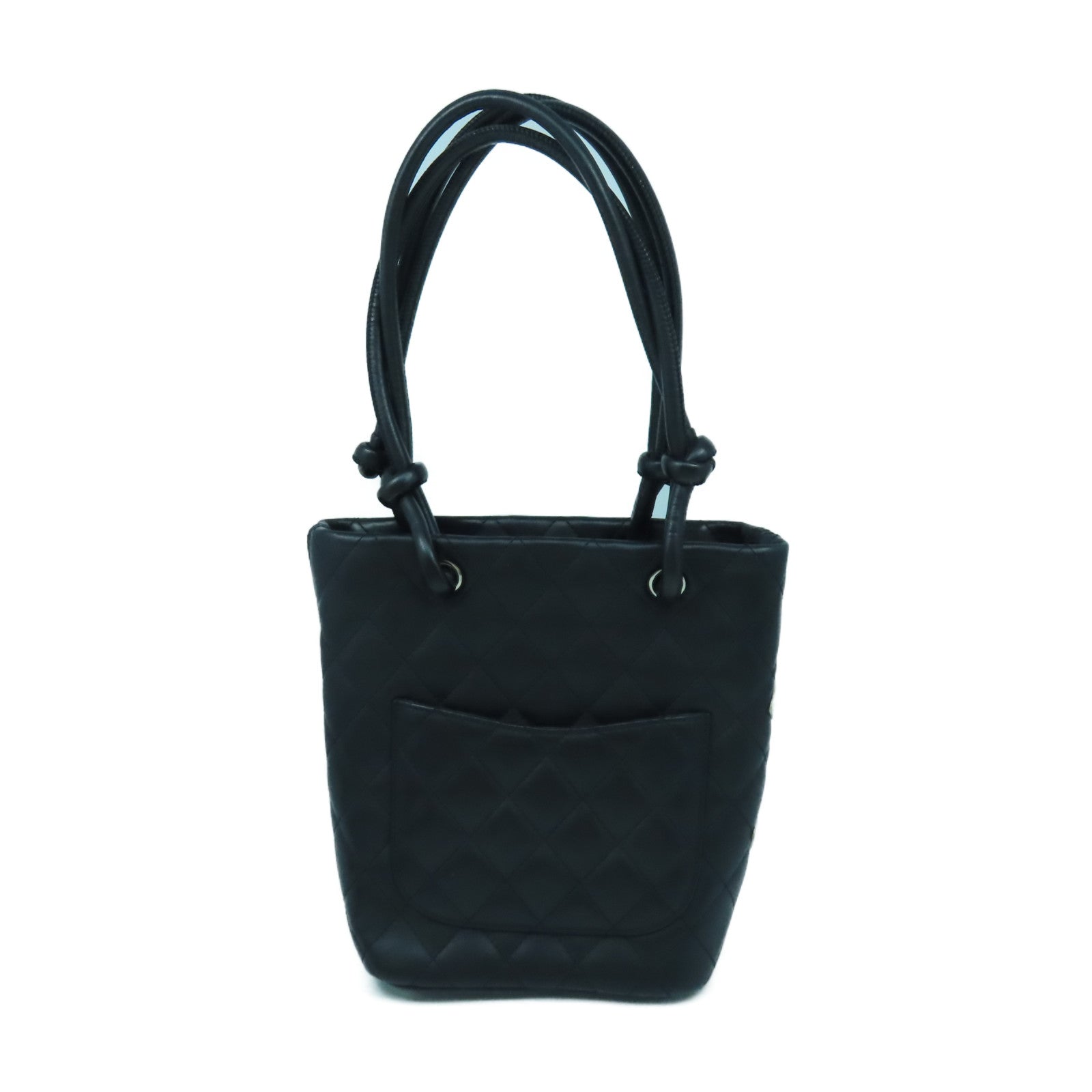 CHANEL 菱格牛皮皮革Cambon Tote Bag銀扣手挽袋黑色