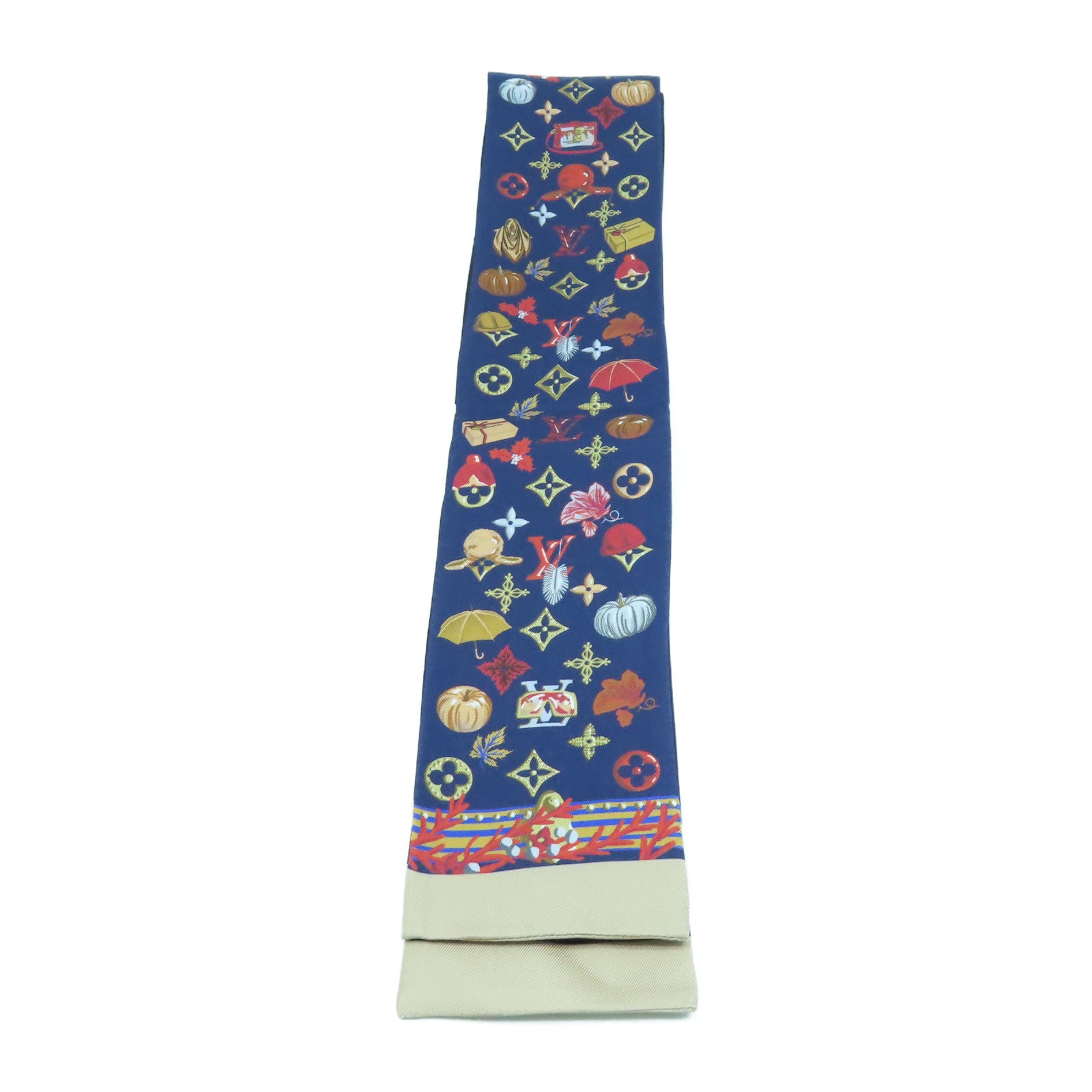 LOUIS VUITTON 絲質Summer Winter Bandeau Scarf圍巾深藍色/彩色