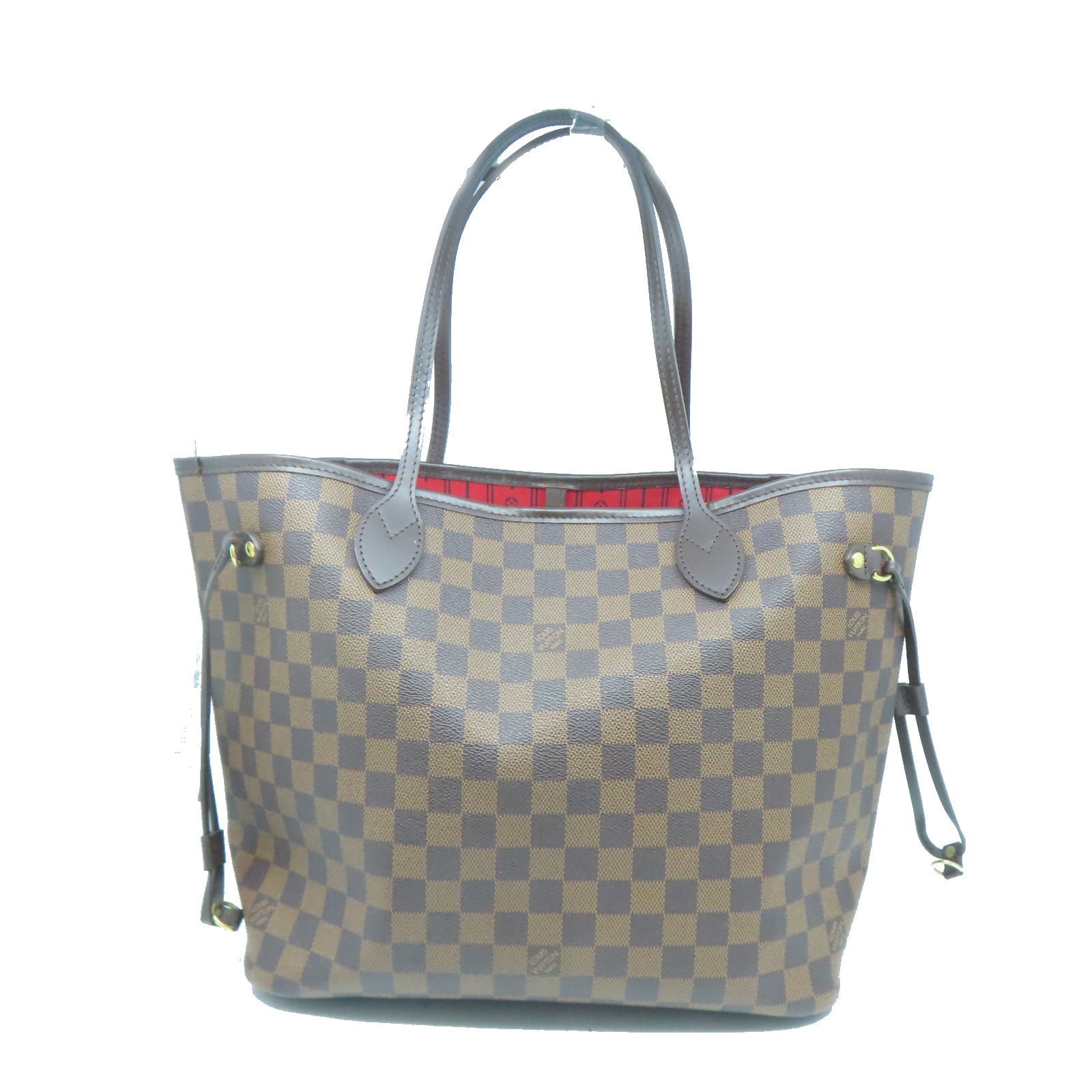 LOUIS VUITTON Damier Neverfull MM金扣手挽袋棕色