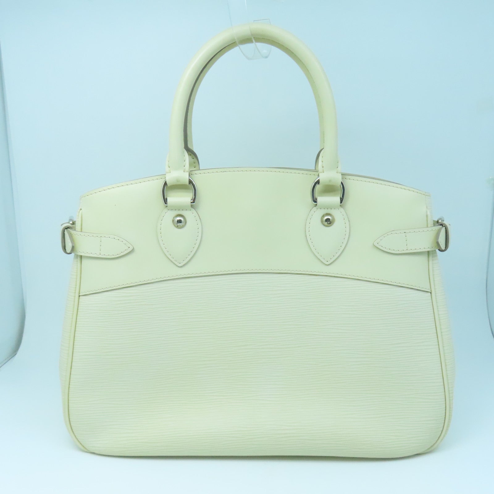 LOUIS VUITTON Epi Passy GM silver buckle handle bag white