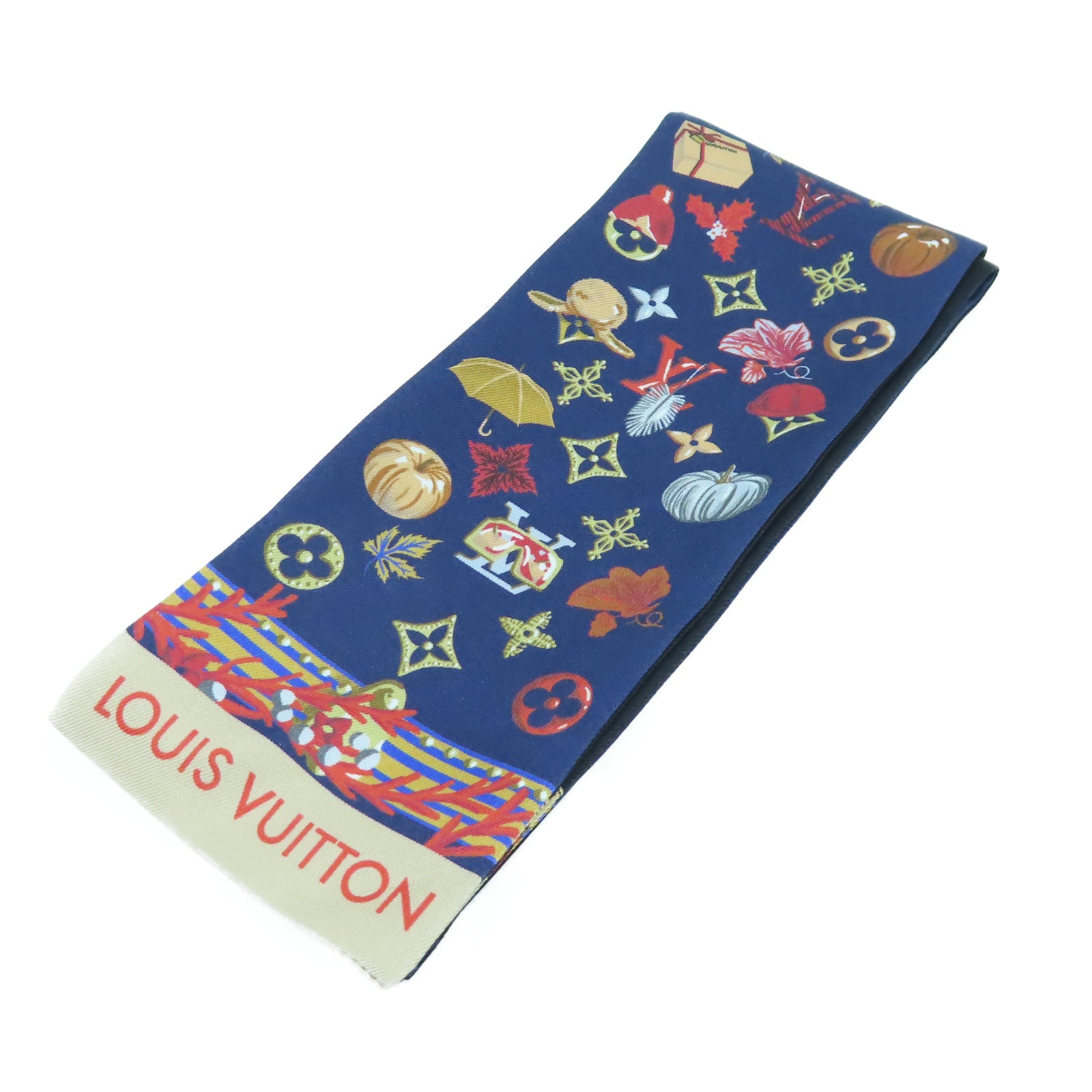 LOUIS VUITTON 絲質Summer Winter Bandeau Scarf圍巾深藍色/彩色