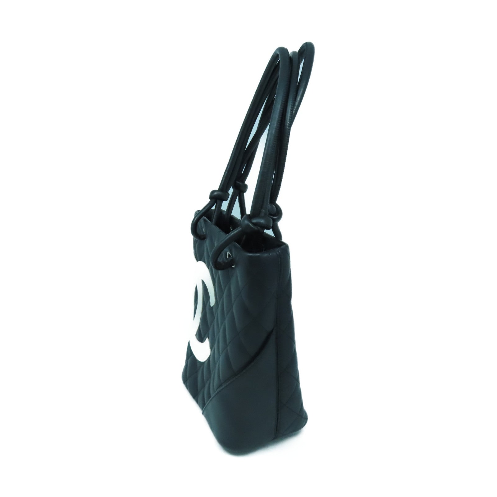CHANEL 菱格牛皮皮革Cambon Tote Bag銀扣手挽袋黑色