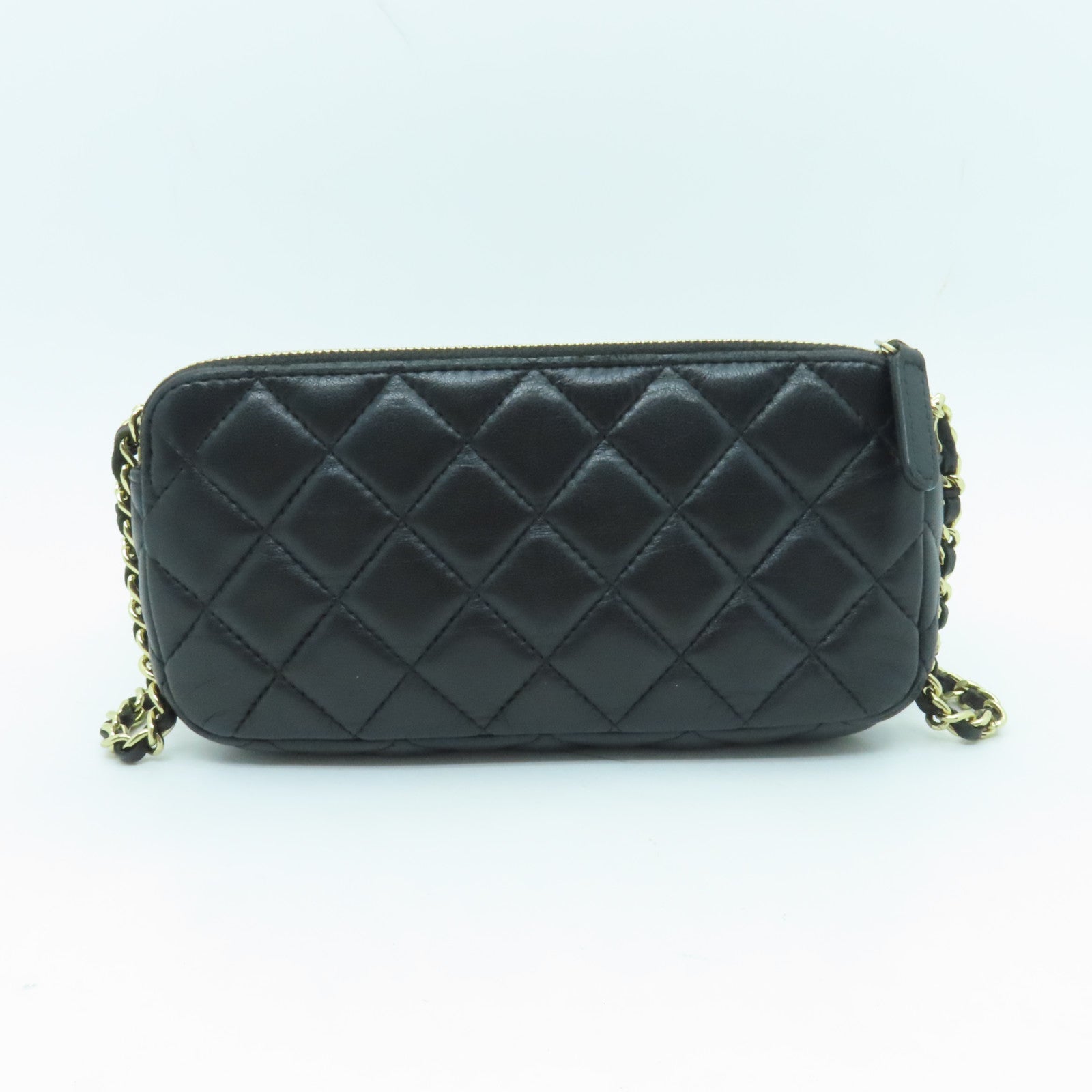 CHANEL 菱格羊皮皮革Chain Shoulder金扣鏈帶肩背袋黑色