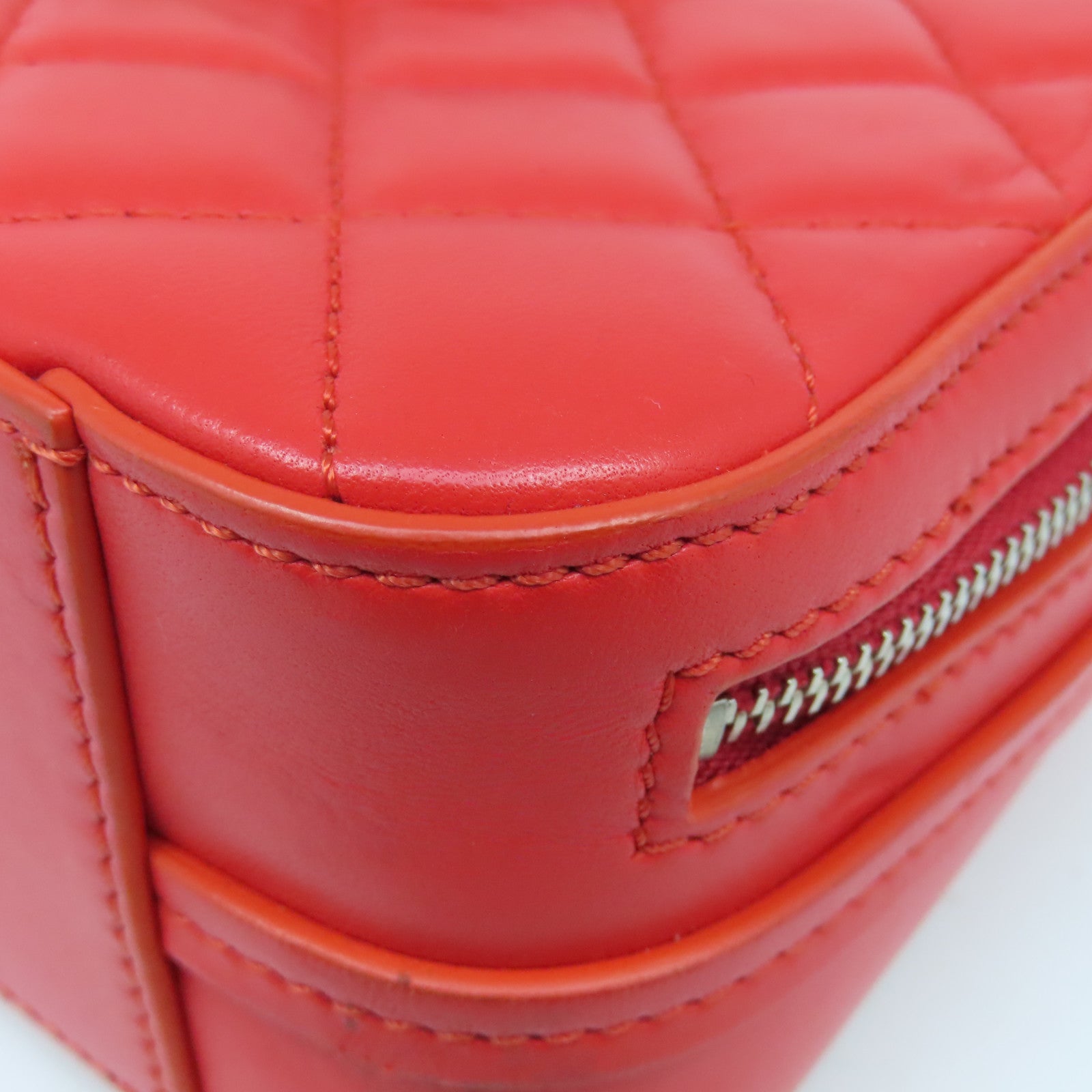 CHANEL 菱格Chain Shoulder Bag銀扣鏈帶肩背袋紅色