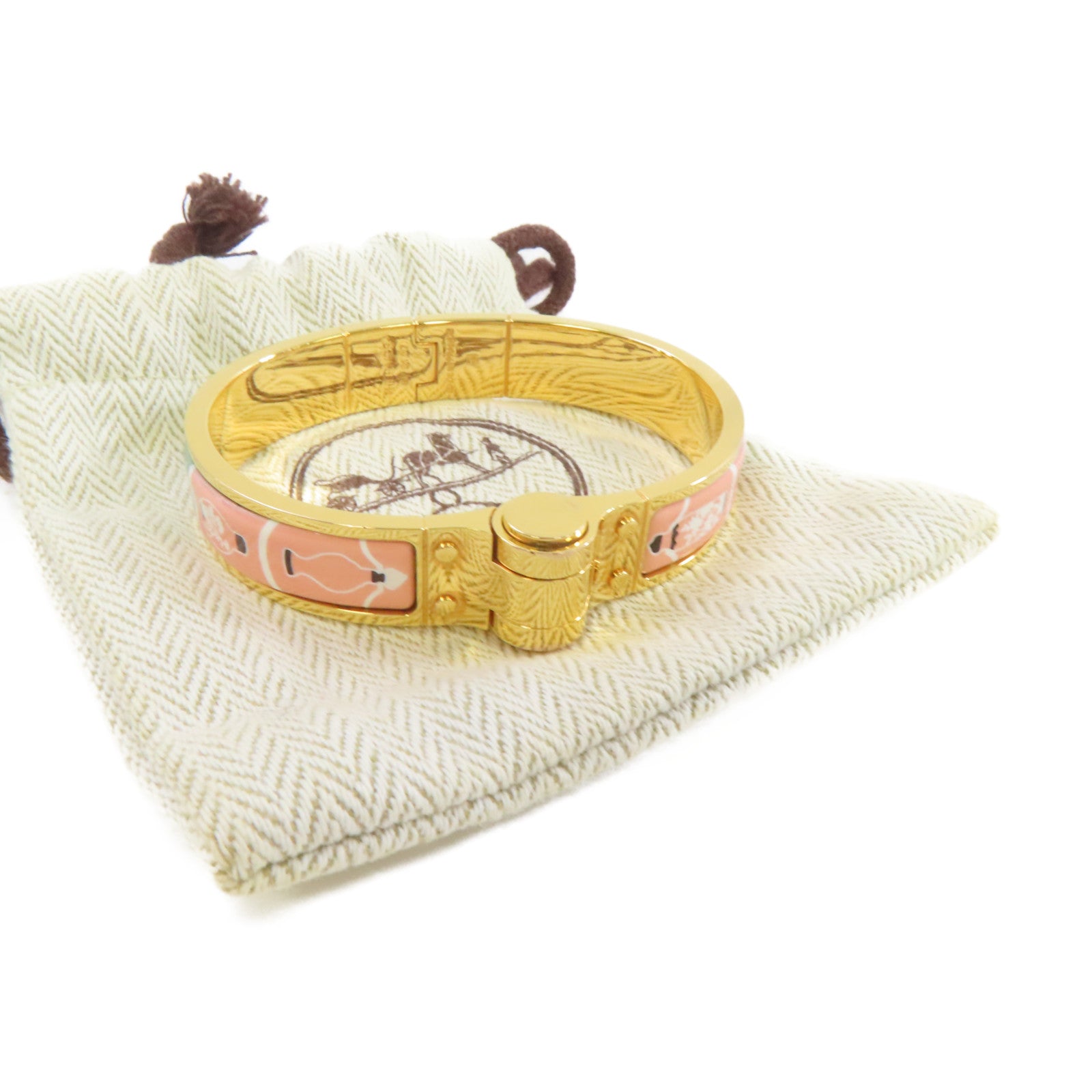 HERMES 金屬/琺瑯Enamel Hinged Bracelet手鐲金色/粉紅色/綠色