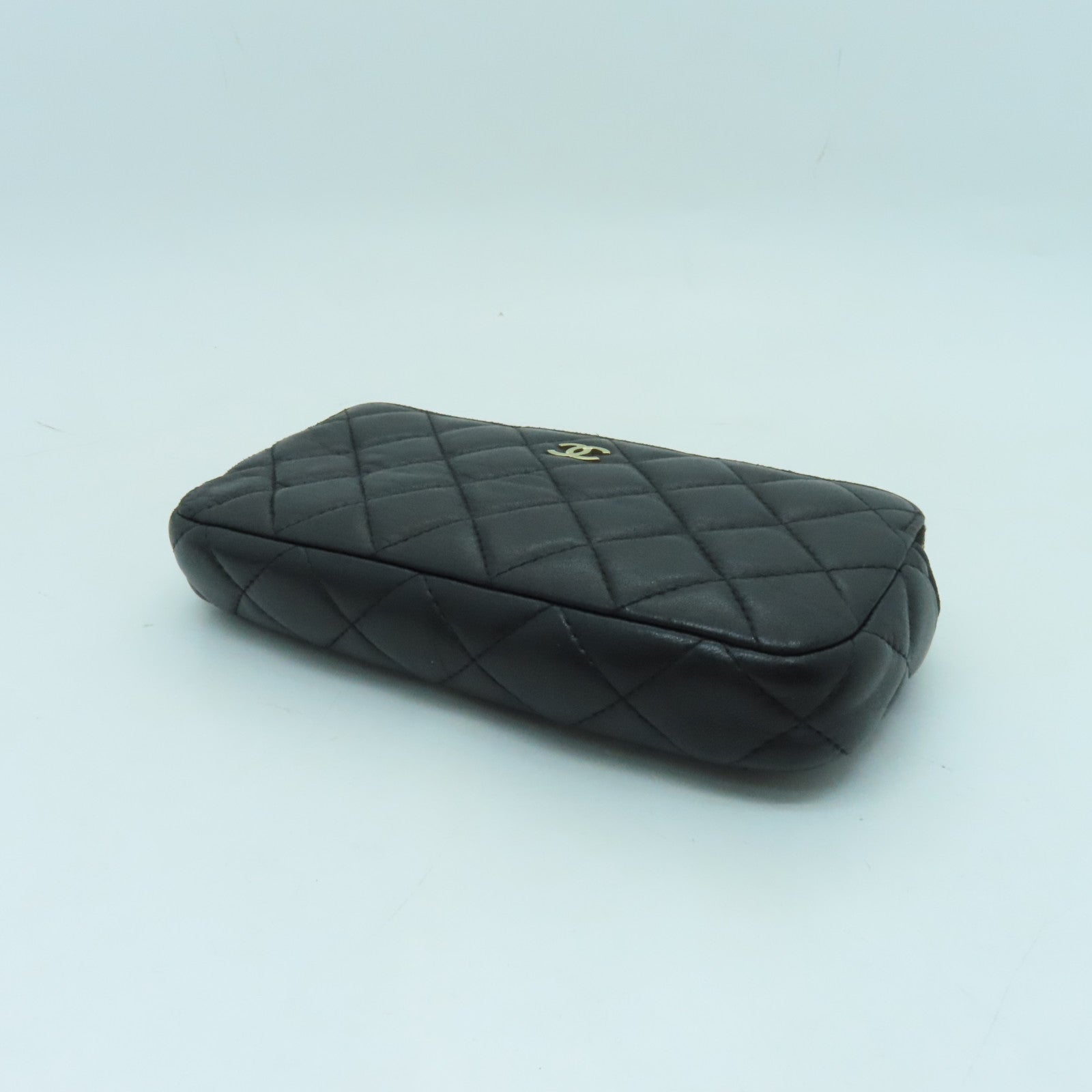CHANEL 菱格羊皮皮革Chain Shoulder金扣鏈帶肩背袋黑色