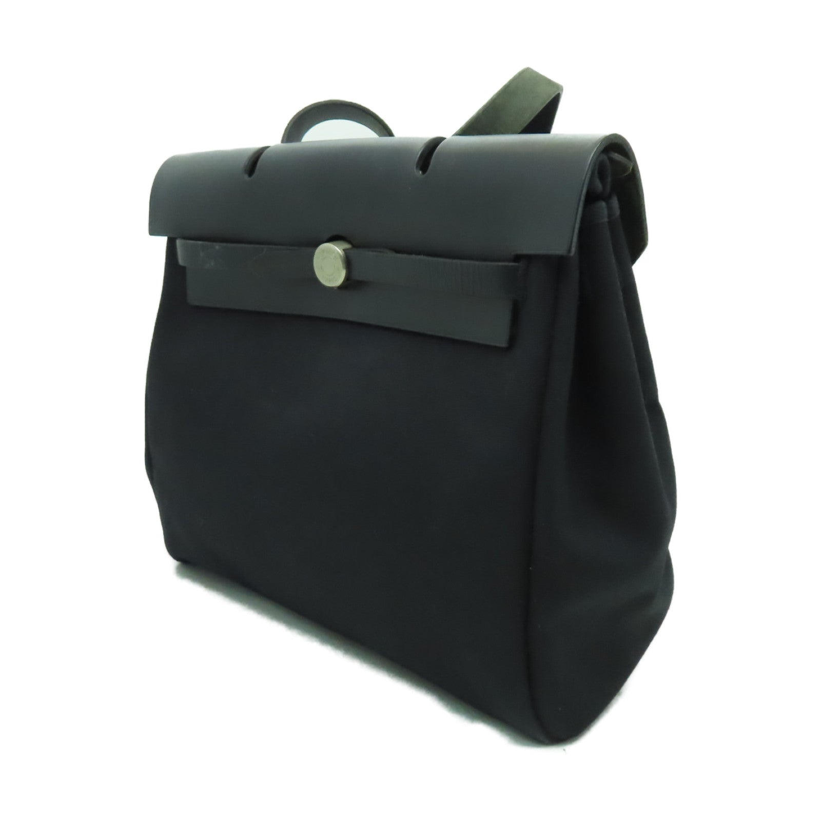 HERMES 帆布Herbag Backpack銀扣背包Noir黒色