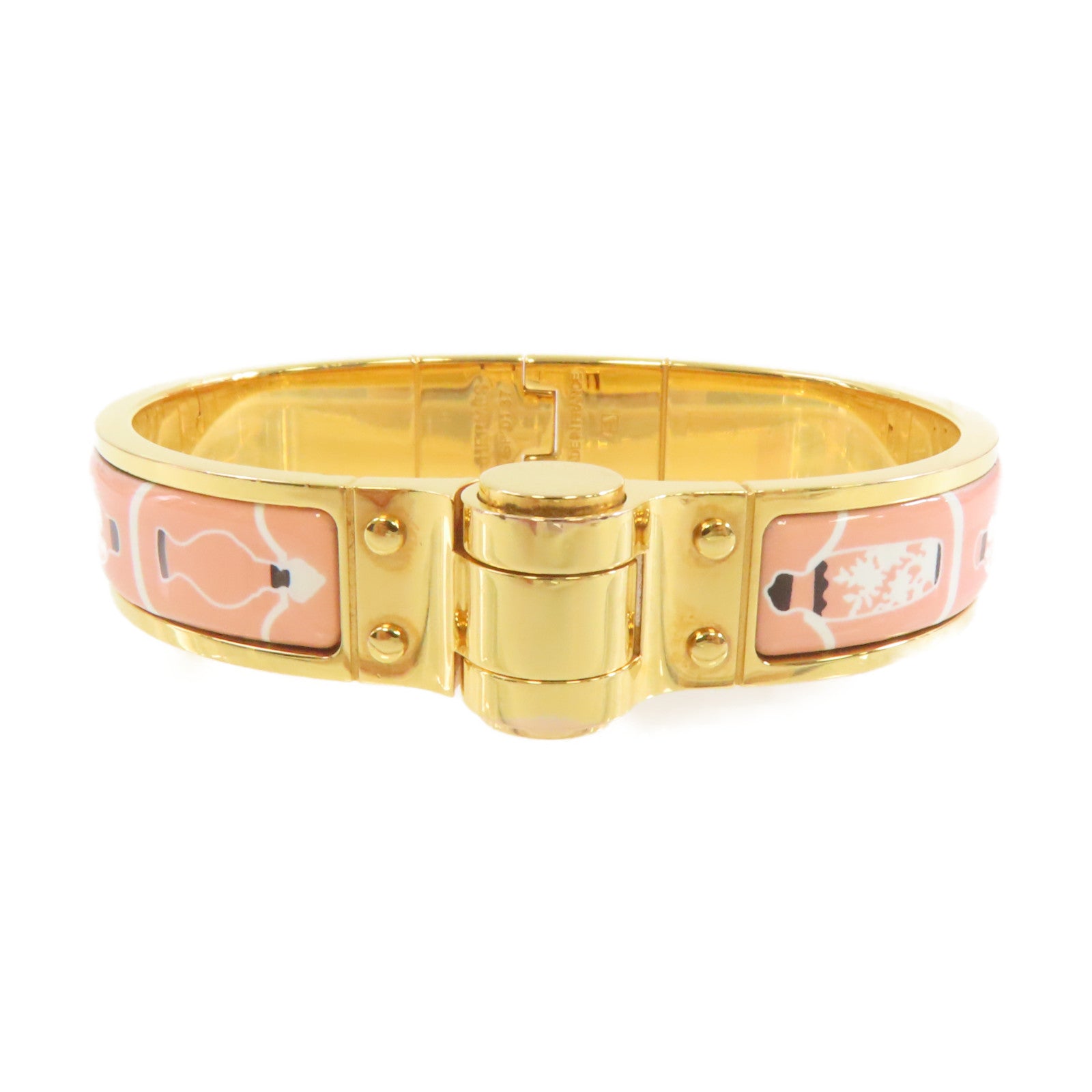 HERMES 金屬/琺瑯Enamel Hinged Bracelet手鐲金色/粉紅色/綠色