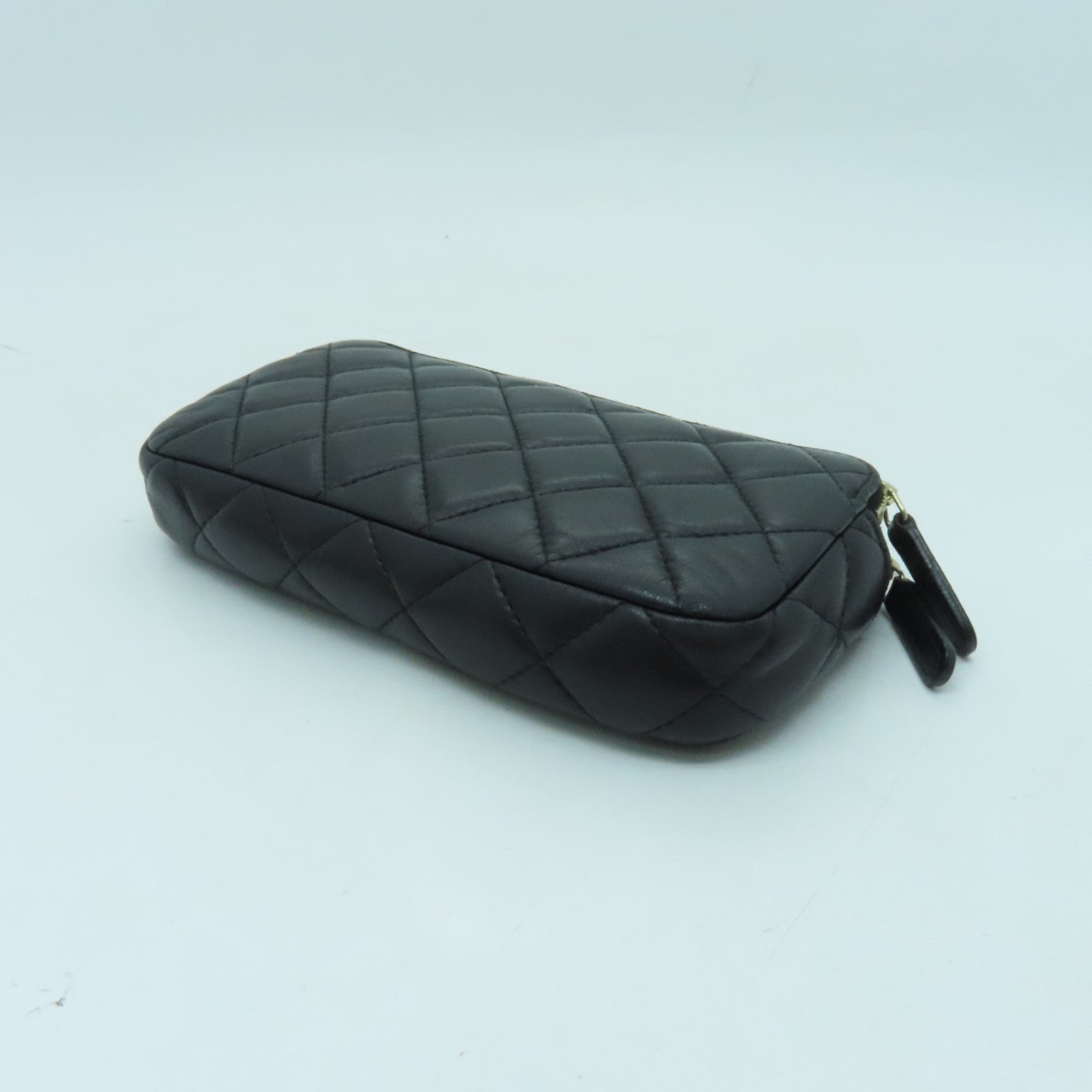 CHANEL 菱格羊皮皮革Chain Shoulder金扣鏈帶肩背袋黑色