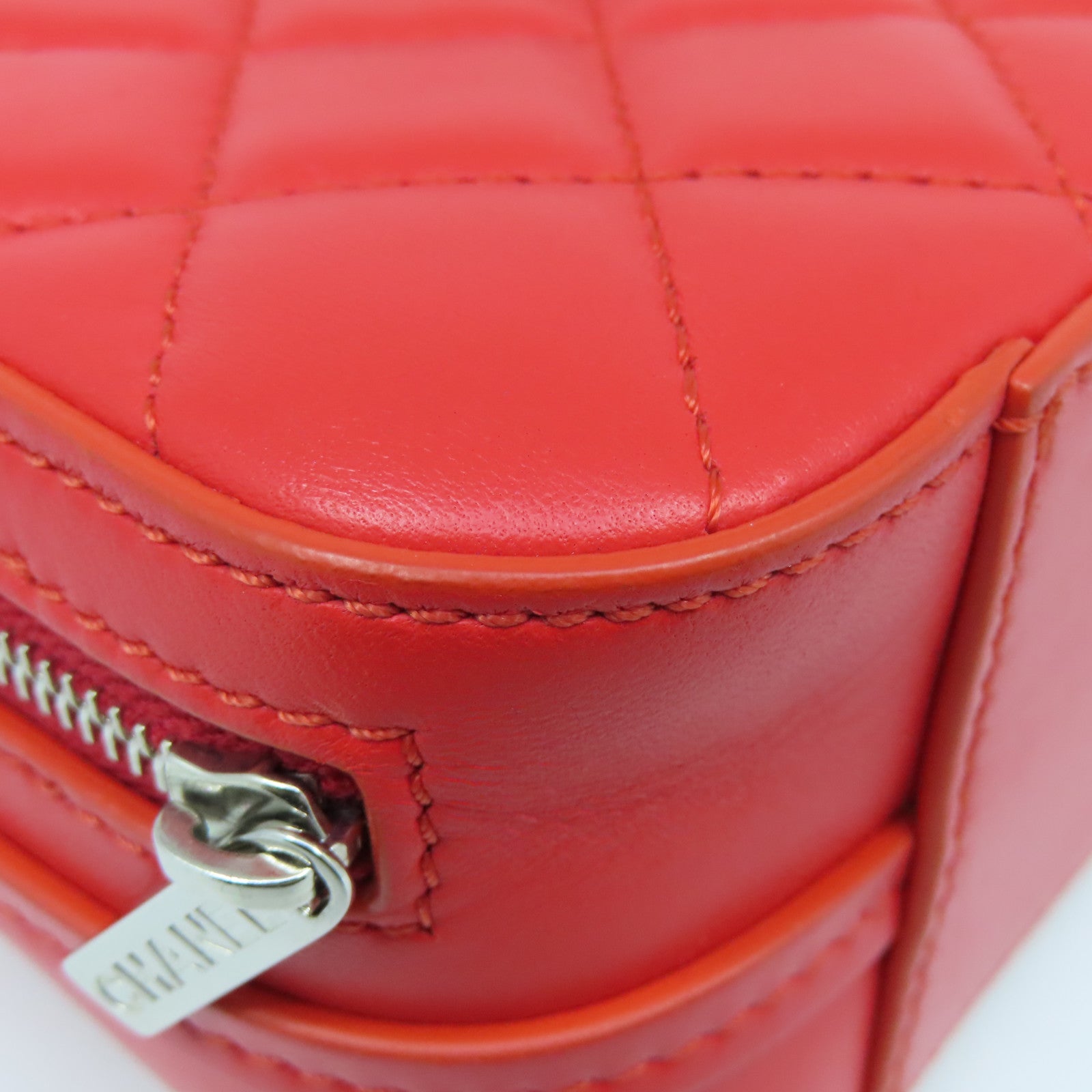 CHANEL 菱格Chain Shoulder Bag銀扣鏈帶肩背袋紅色