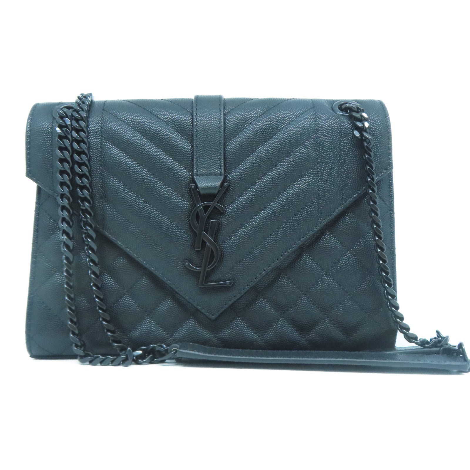 SAINT LAURENT 牛皮皮革Chain Shoulder黑扣链带肩背袋黑色