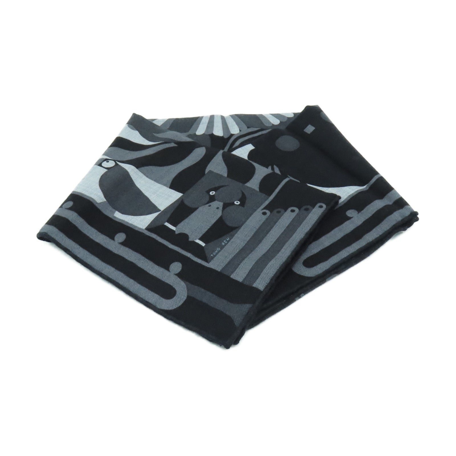 HERMES 絲質Scarf絲巾黒色/灰色