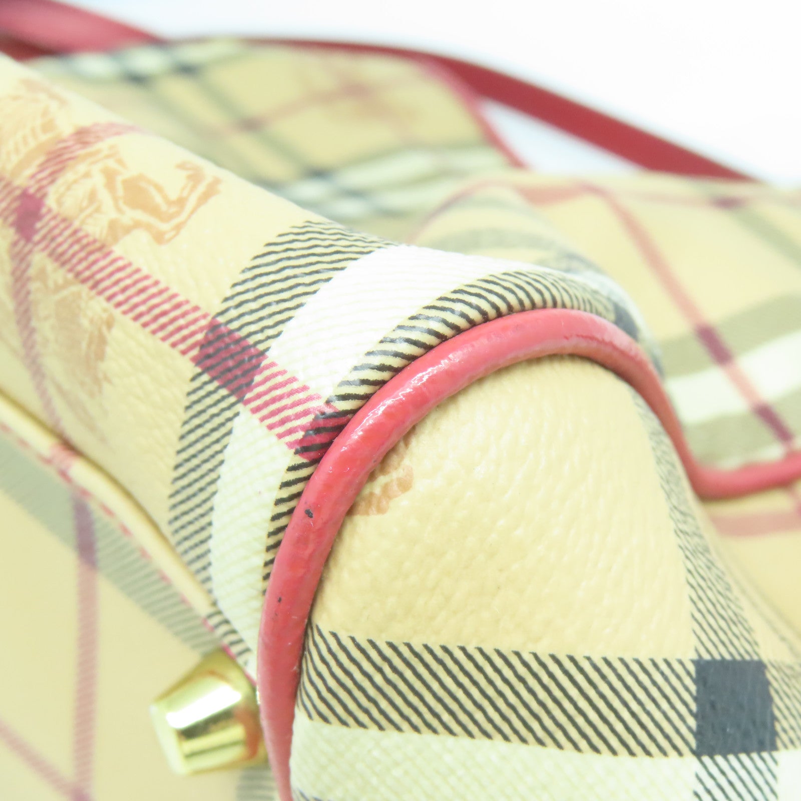 BURBERRY 塗層帆布Shoulder Bag金扣肩背袋杏色/紅色