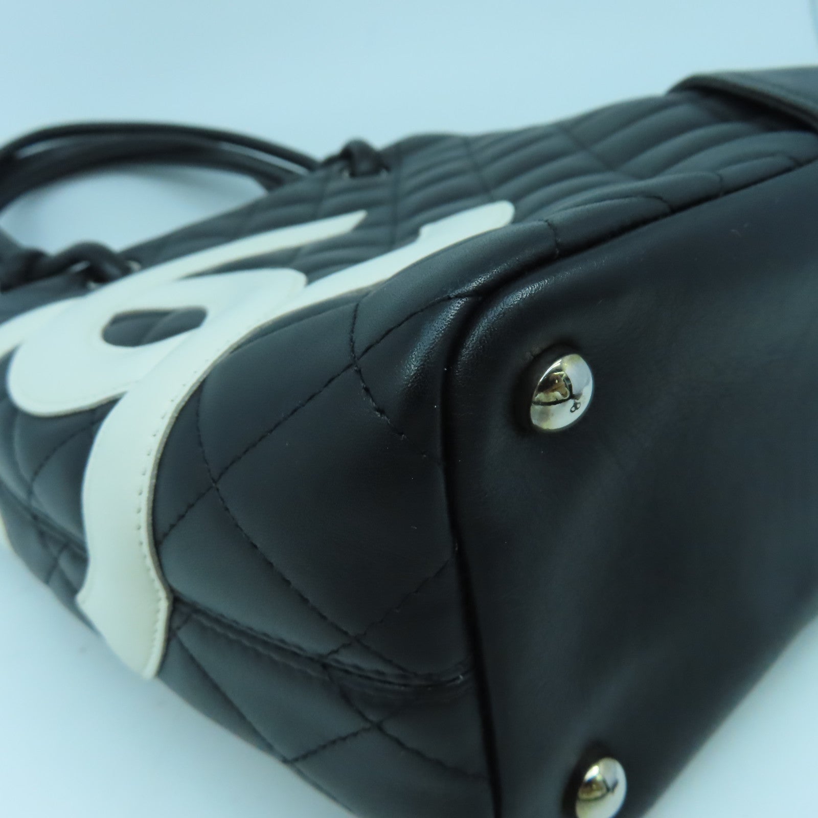 CHANEL 菱格牛皮皮革Cambon Tote Bag銀扣手挽袋黑色
