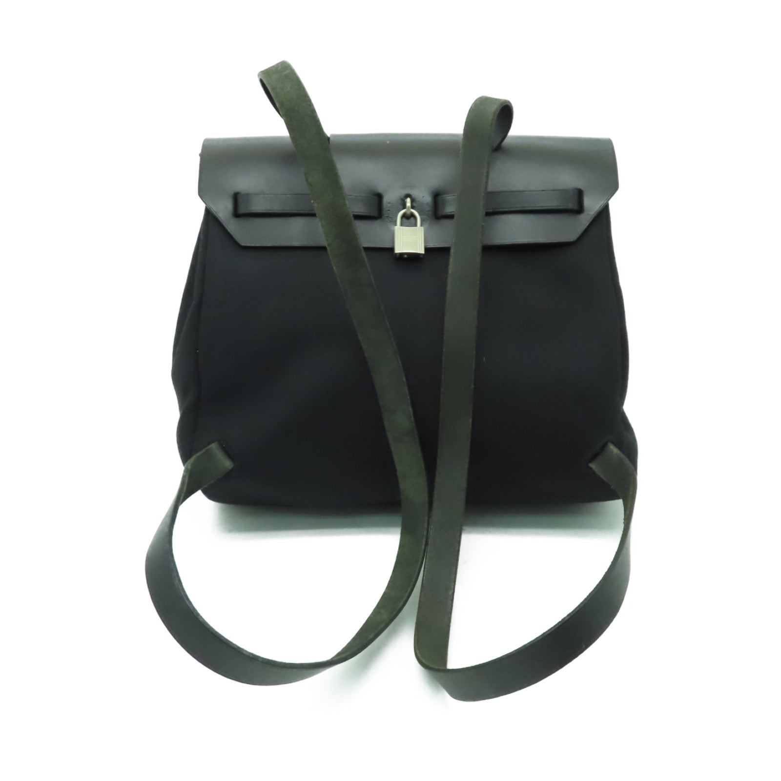 HERMES 帆布Herbag Backpack銀扣背包Noir黒色